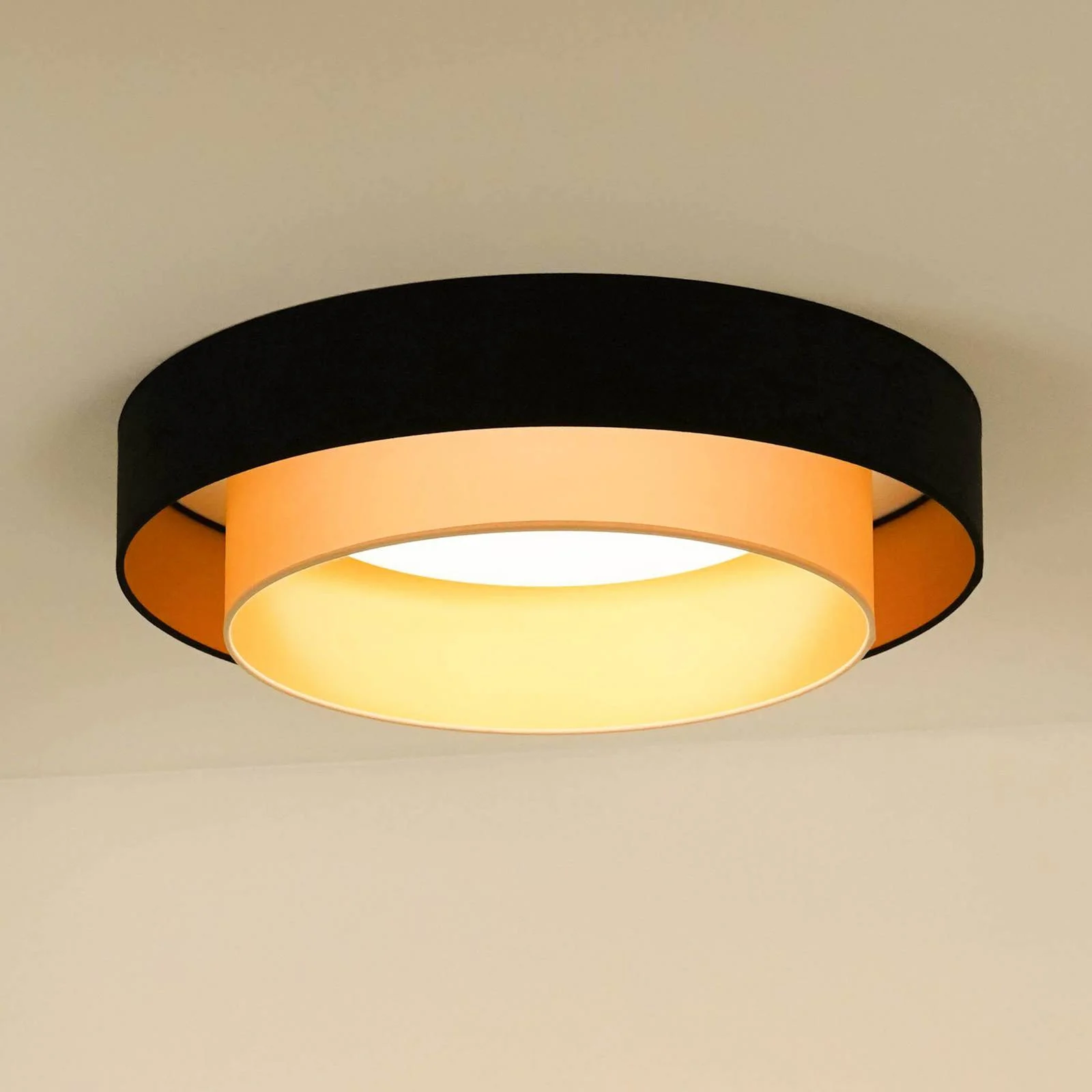 LED-Deckenlampe Luneta Samt schwarz/gold, Ø 60 cm 3-step-dim günstig online kaufen