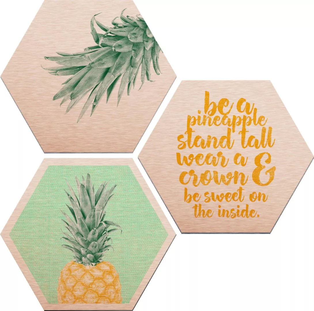 Wall-Art Metallbild "Ananas", (Set), Metallposter Collage günstig online kaufen