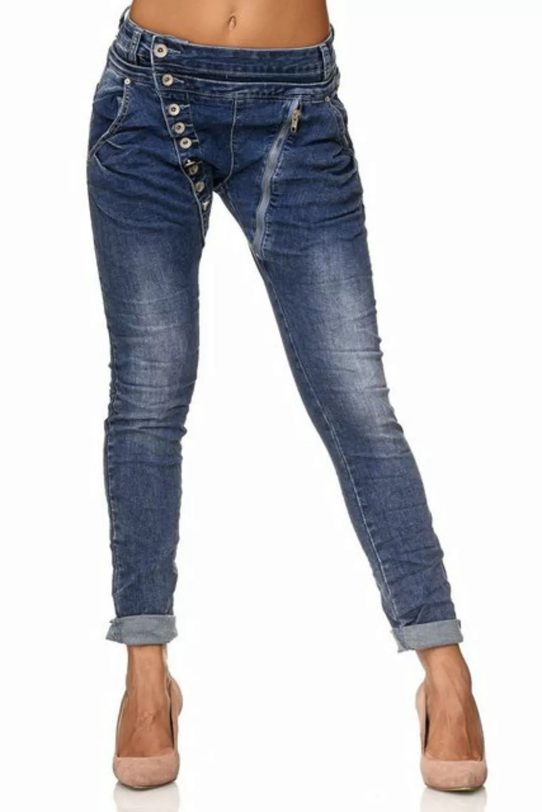 Elara Boyfriend-Jeans Elara Damen Jeans Boyfriend Baggy Knopfleiste (1-tlg) günstig online kaufen