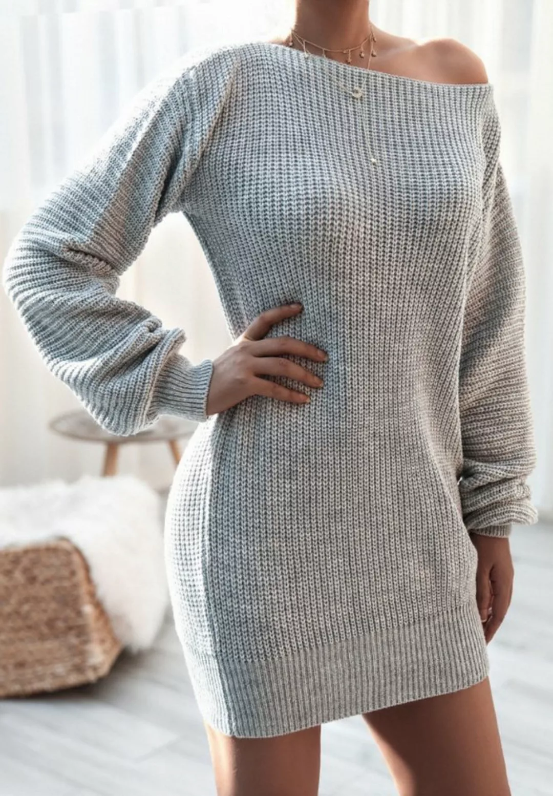 Opspring Strickkleid Damen Pulloverkleid Langarm Asymmetrisch Herbst Winter günstig online kaufen
