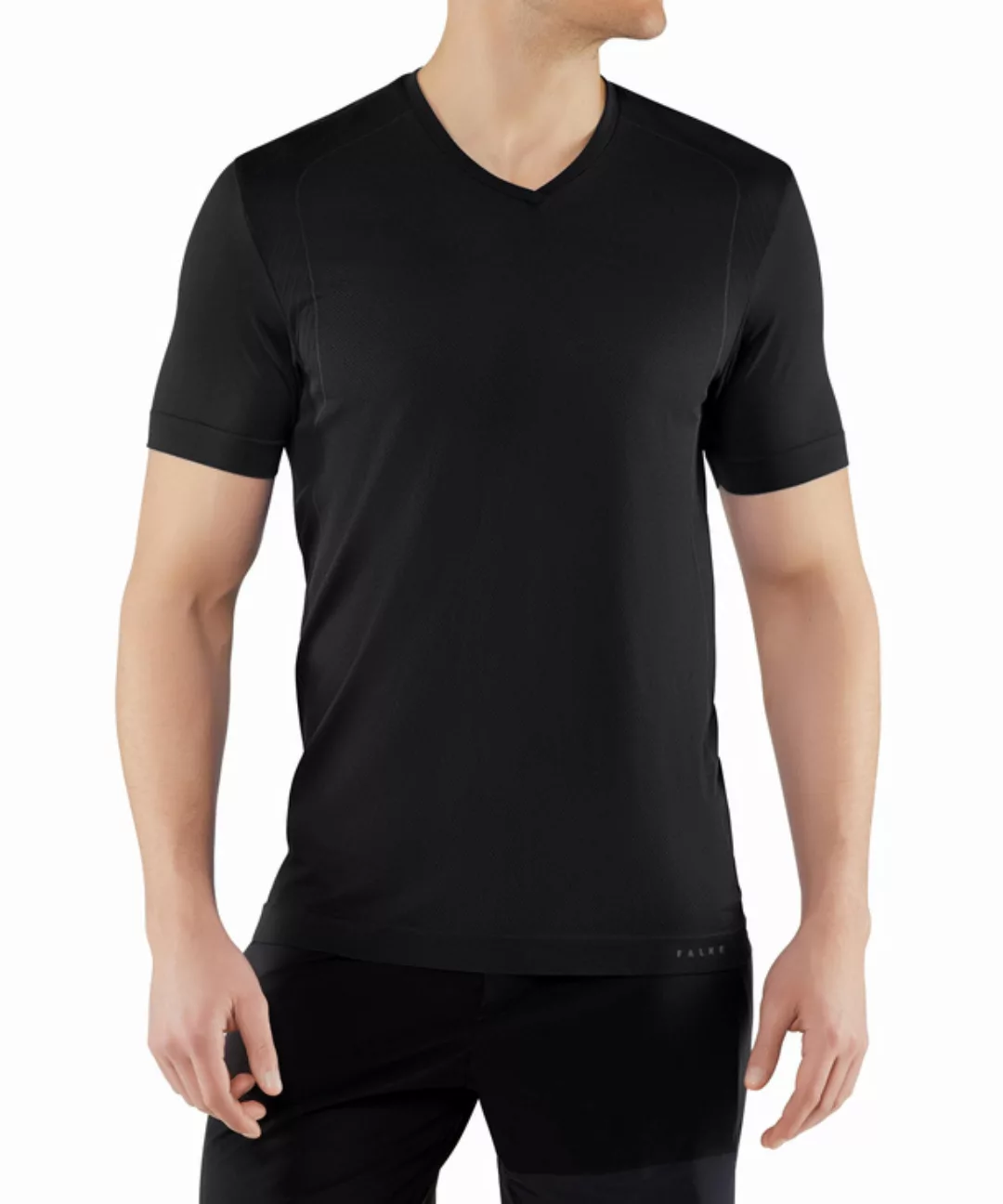 FALKE Herren T-Shirt V-Ausschnitt, XL-XXL, Schwarz, Uni, 61018-300005 günstig online kaufen