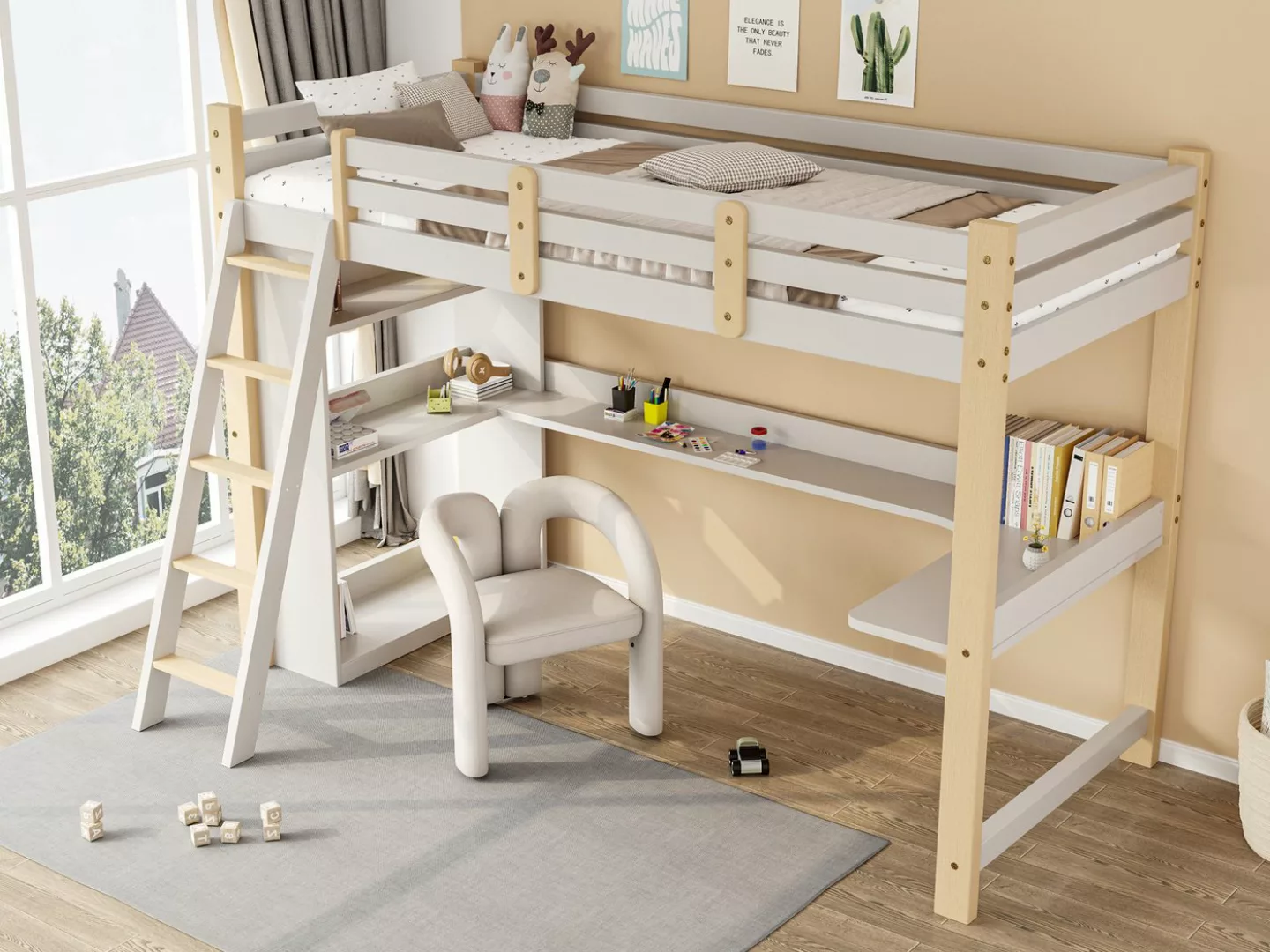 KLAM HOME Etagenbett Kinderhochbett Hochbett 90x200 cm mit Schutzleisten un günstig online kaufen