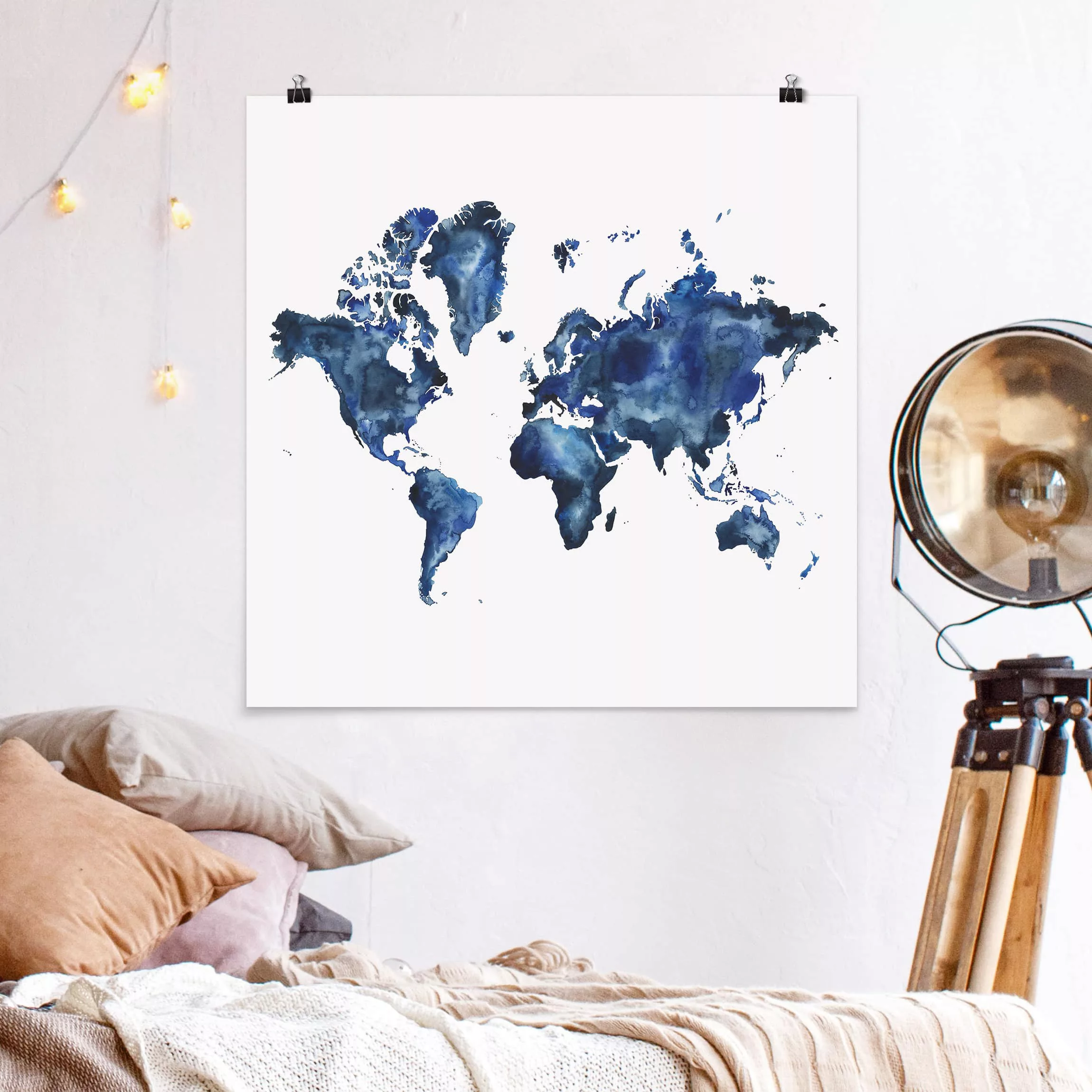 Poster Kunstdruck - Quadrat Wasser-Weltkarte hell günstig online kaufen