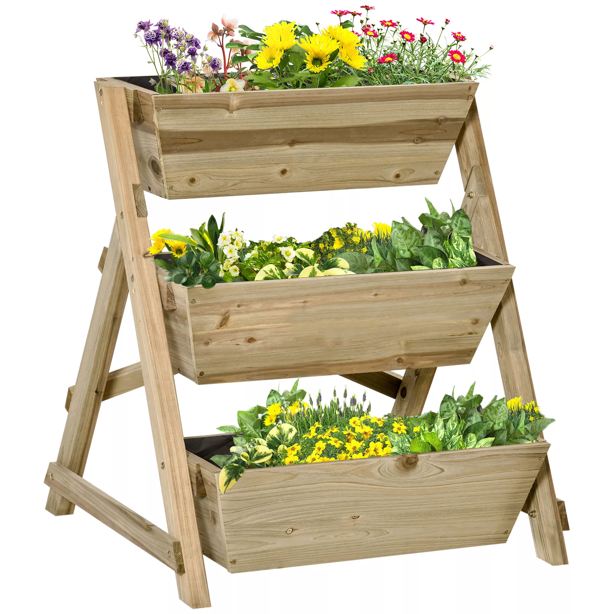 Outsunny Hochbeet, Blumentreppe Holz, Blumenleiter mit 3 Ablagen, Pflanzent günstig online kaufen