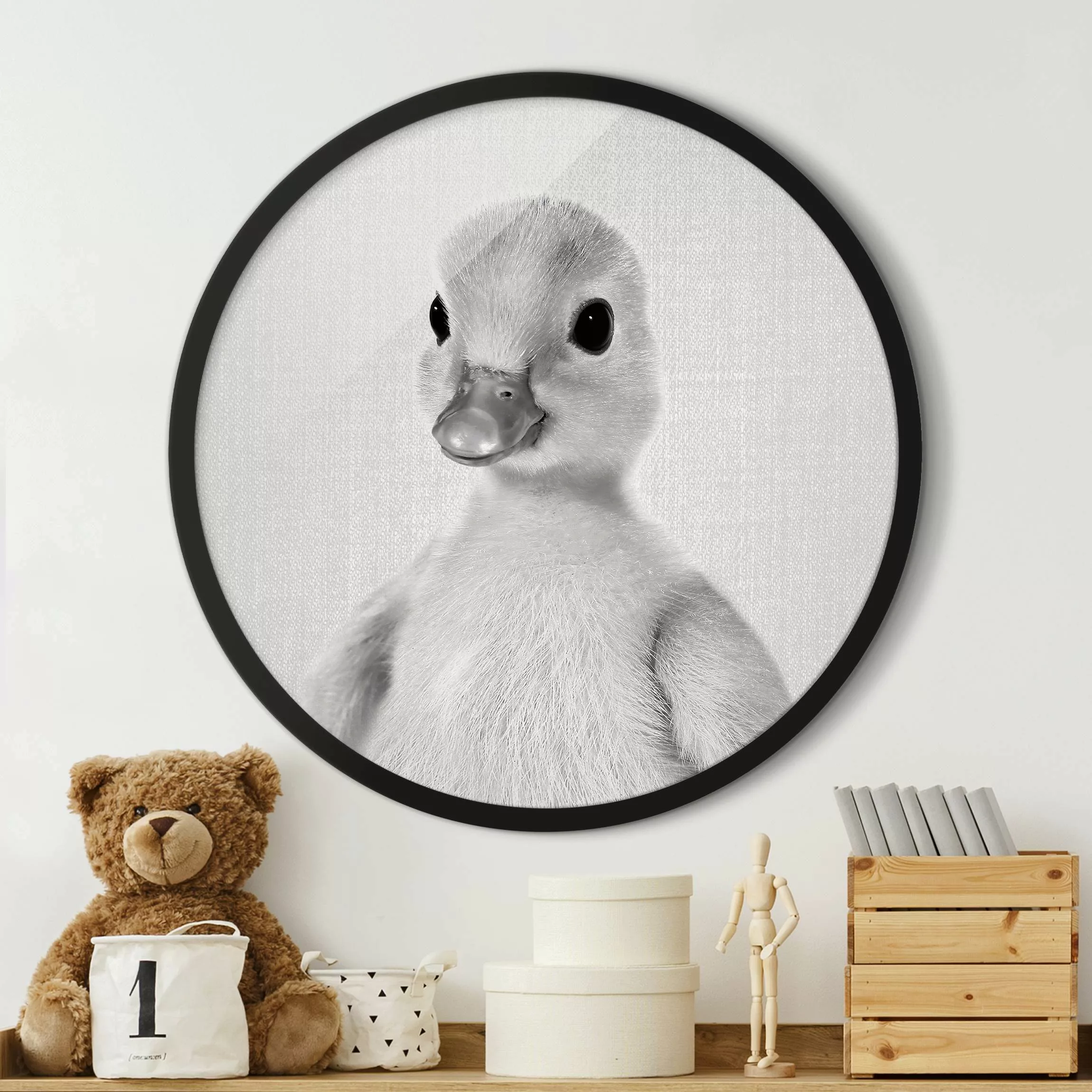 Rundes Gerahmtes Bild Baby Ente Emma Schwarz Weiß günstig online kaufen