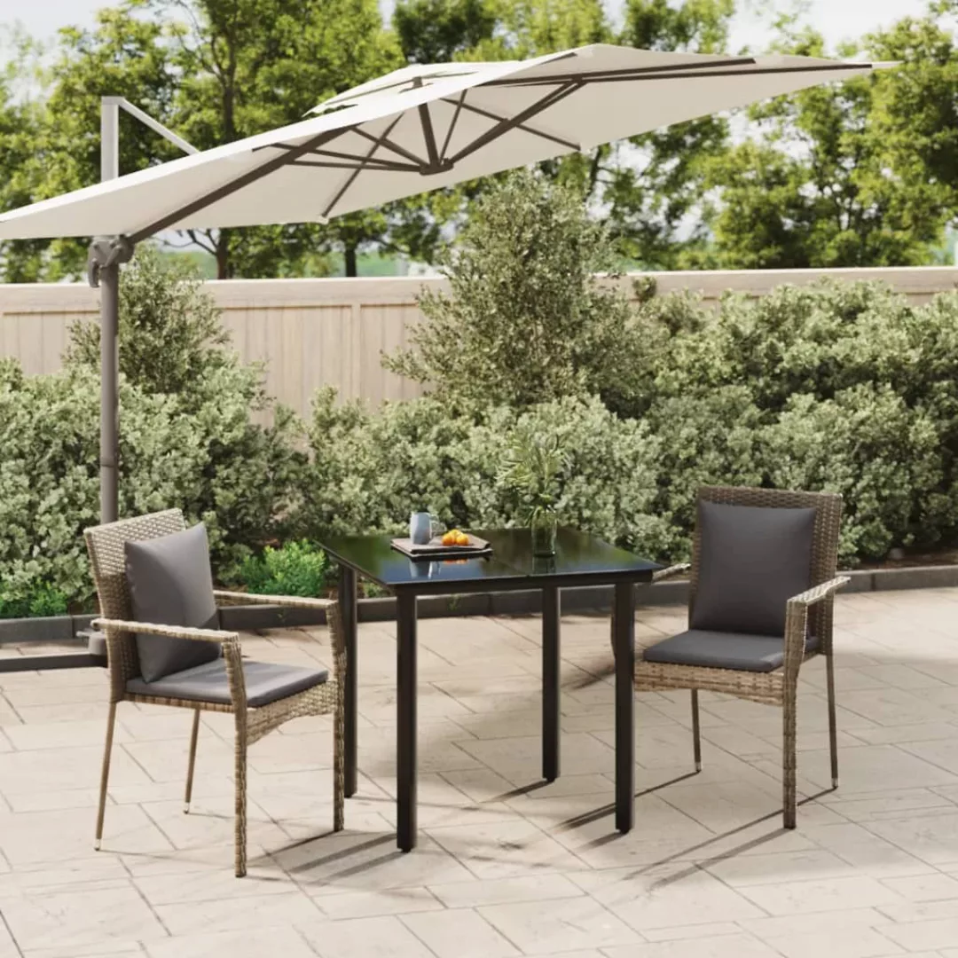 Vidaxl 3-tlg. Garten-essgruppe Mit Kissen Schwarz Und Grau Poly Rattan günstig online kaufen