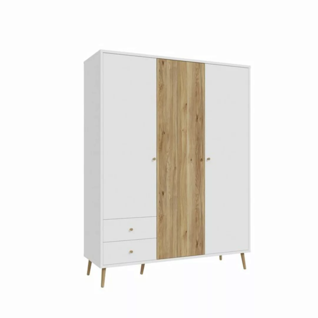 Kleiderschrank Harllson 3 Türen, 2 Schübe, in Weiß / Eiche Dekor - 154,2x20 günstig online kaufen