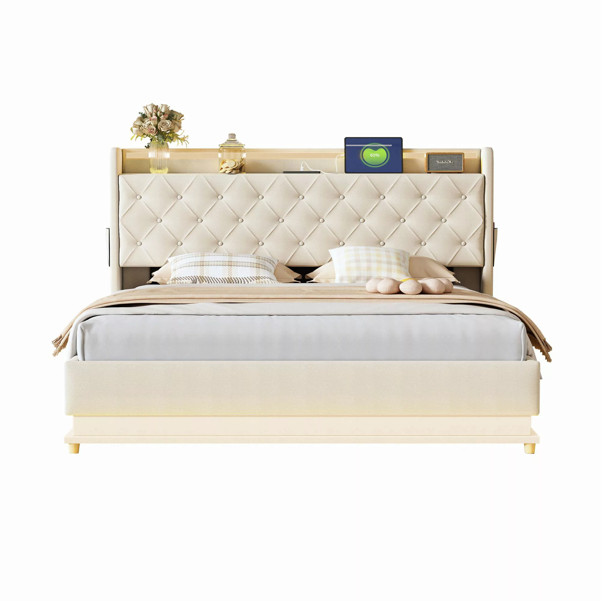 REDOM Polsterbett LED Doppelbett mit USB-Ladeanschluss günstig online kaufen