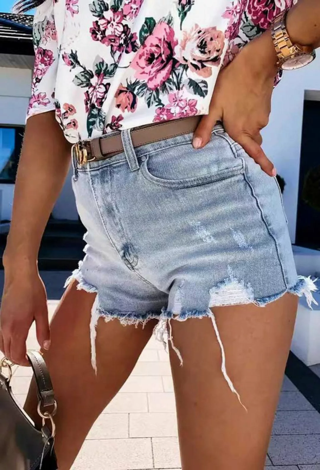 SEGUEN Jeansshorts High Stretch Denim Shorts für Frauen (Löcher gebrochene günstig online kaufen