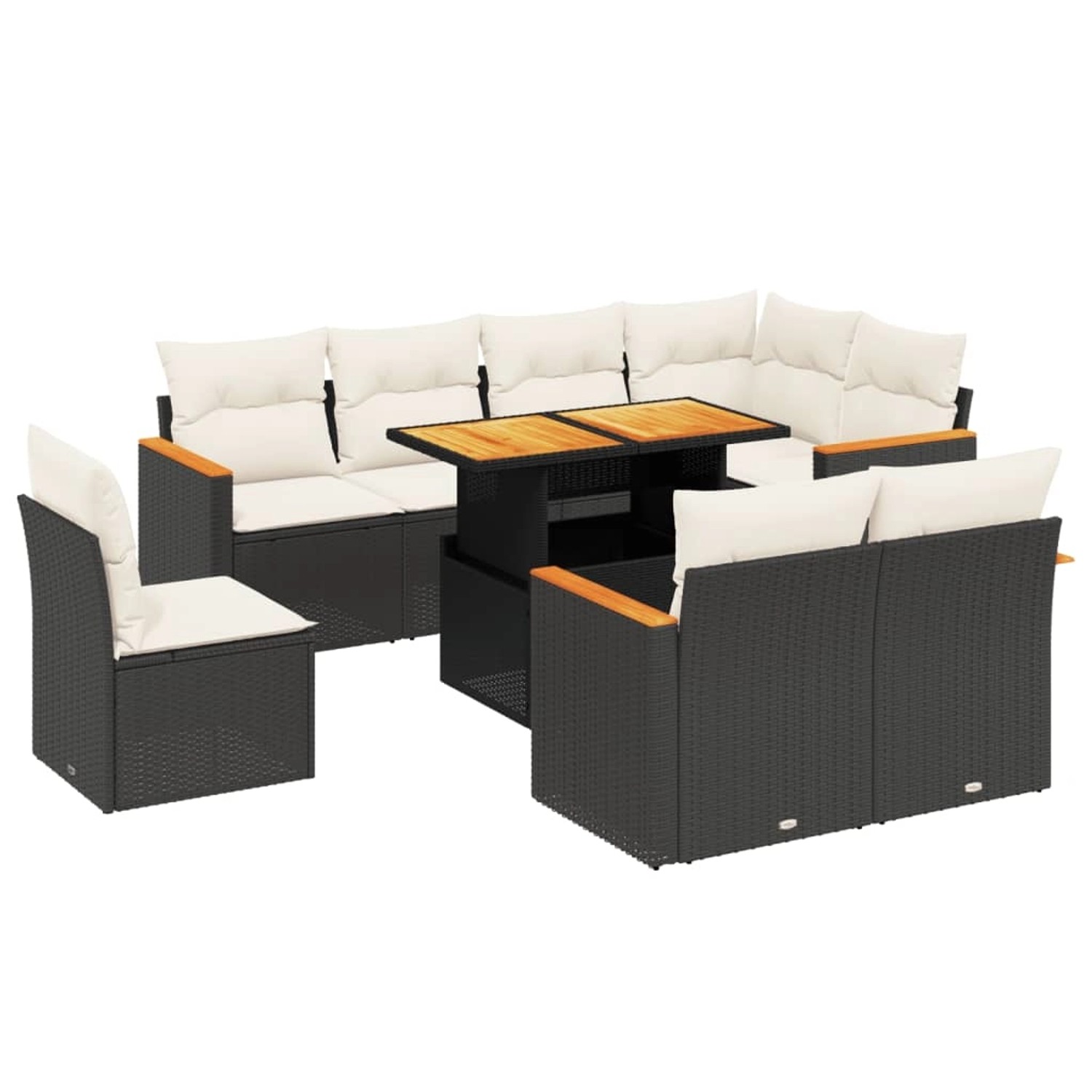 vidaXL 9-Tlg Garten-Sofagarnitur mit Kissen Schwarz Poly Rattan 3273170 günstig online kaufen