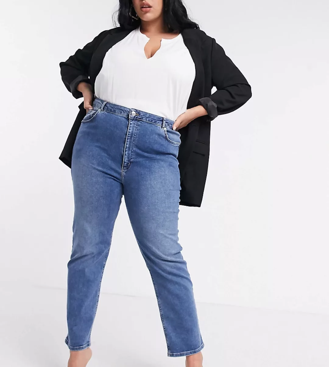 ASOS DESIGN Curve – Sassy – Zigarettenhose mit hoher Taille in mittlerer Au günstig online kaufen