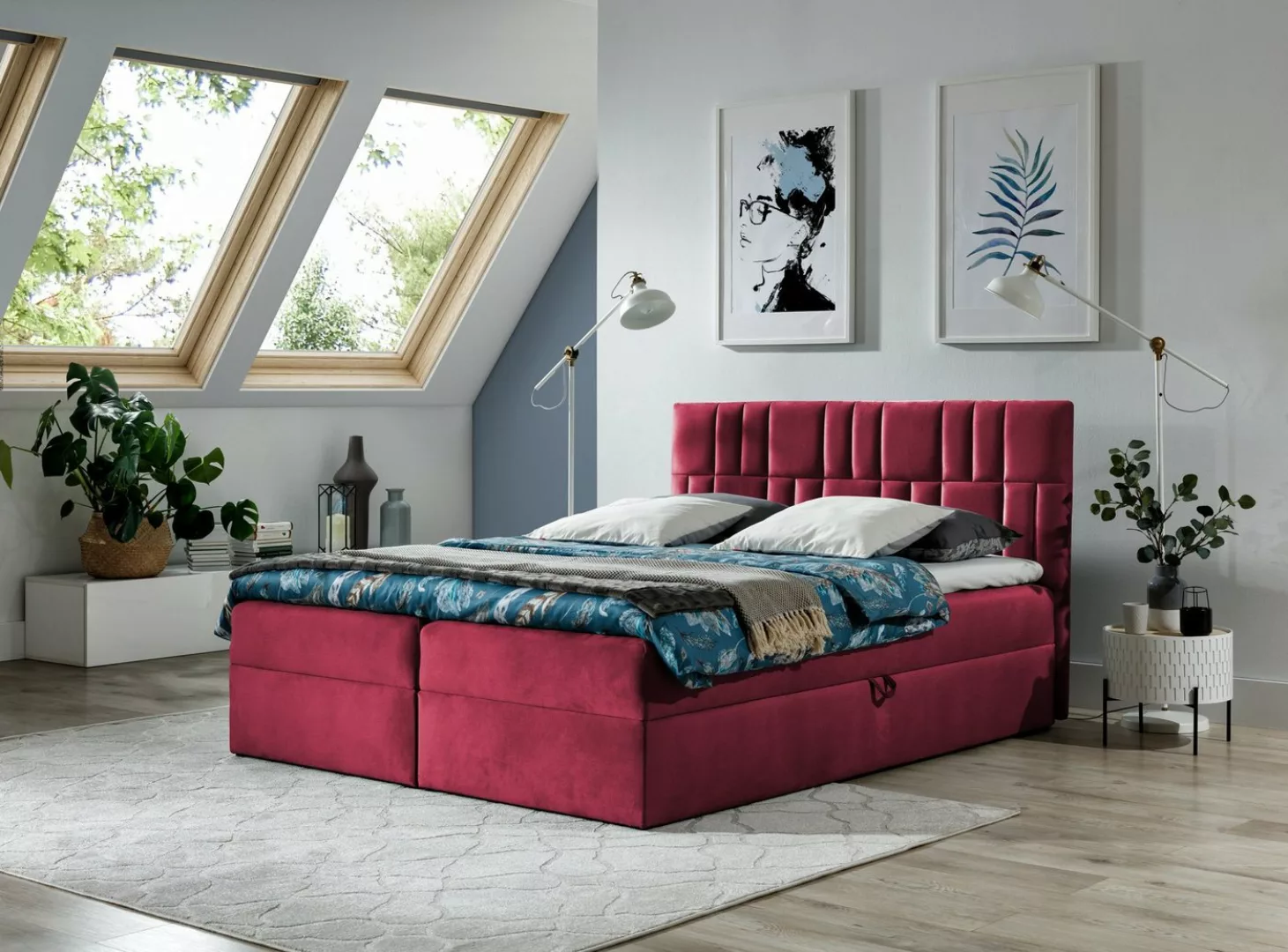 Fun Möbel Boxspringbett Boxspringbett Schlafzimmerbett CORTEZ in Stoff Wein günstig online kaufen