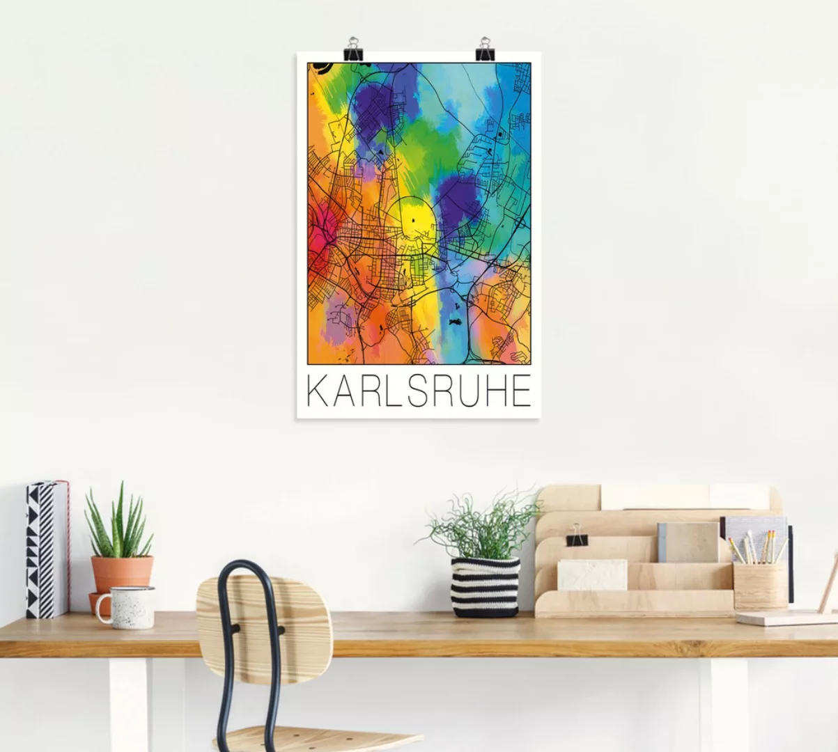 Artland Wandbild "Retro Karte Karlsruhe Aquarell", Deutschland, (1 St.), al günstig online kaufen