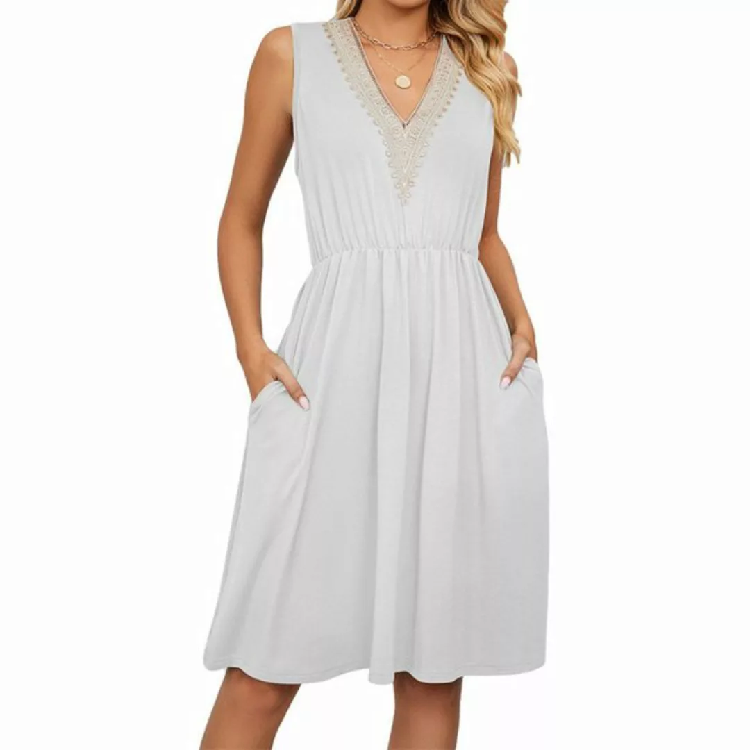 AFAZ New Trading UG Sommerkleid Kleid mit V-Ausschnitt und Spitzeneinsätzen günstig online kaufen