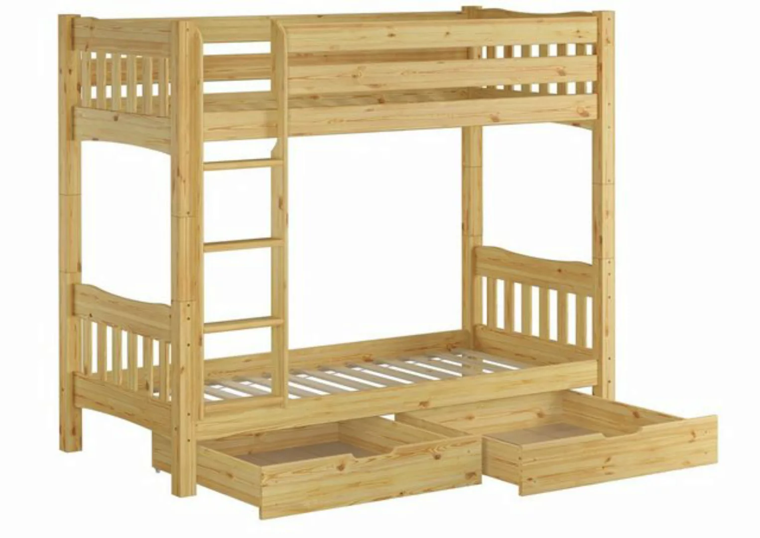 ERST-HOLZ Etagenbett Etagenbett 90x200 Kiefer massiv mit Rollrosten + Bettk günstig online kaufen