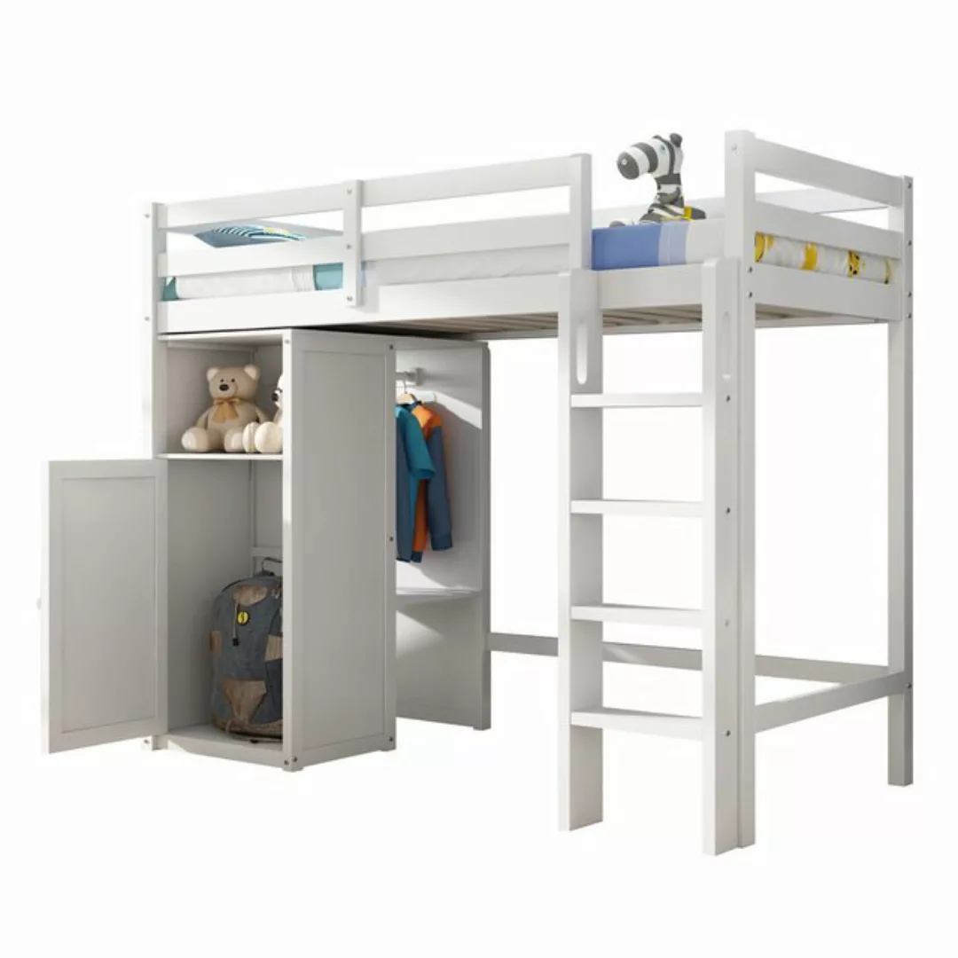 liebtech Hochbett Kinderbett Hochbett mit Kleiderschrank und Regalen Kinder günstig online kaufen