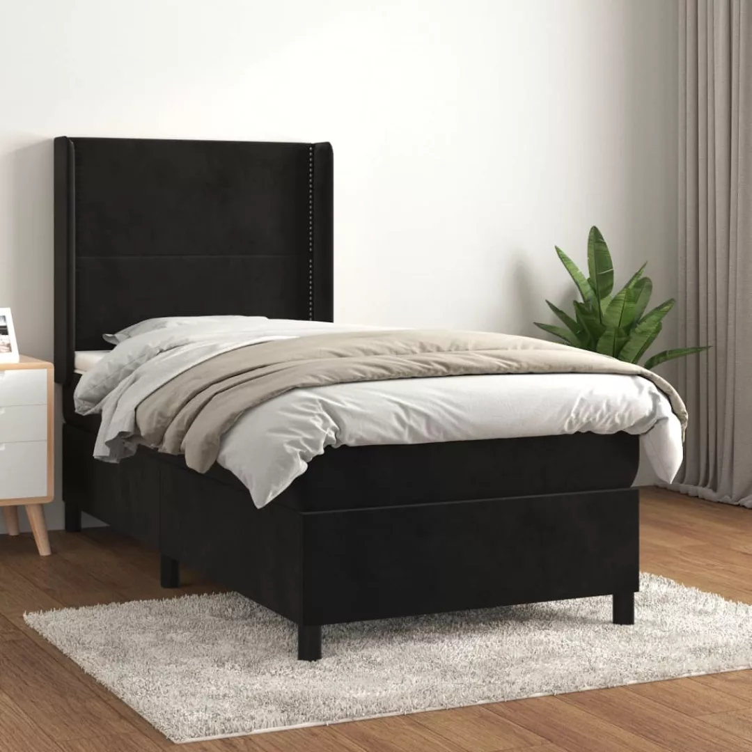 vidaXL Bettgestell Boxspringbett mit Matratze Schwarz 80x200 cm Samt Bett B günstig online kaufen