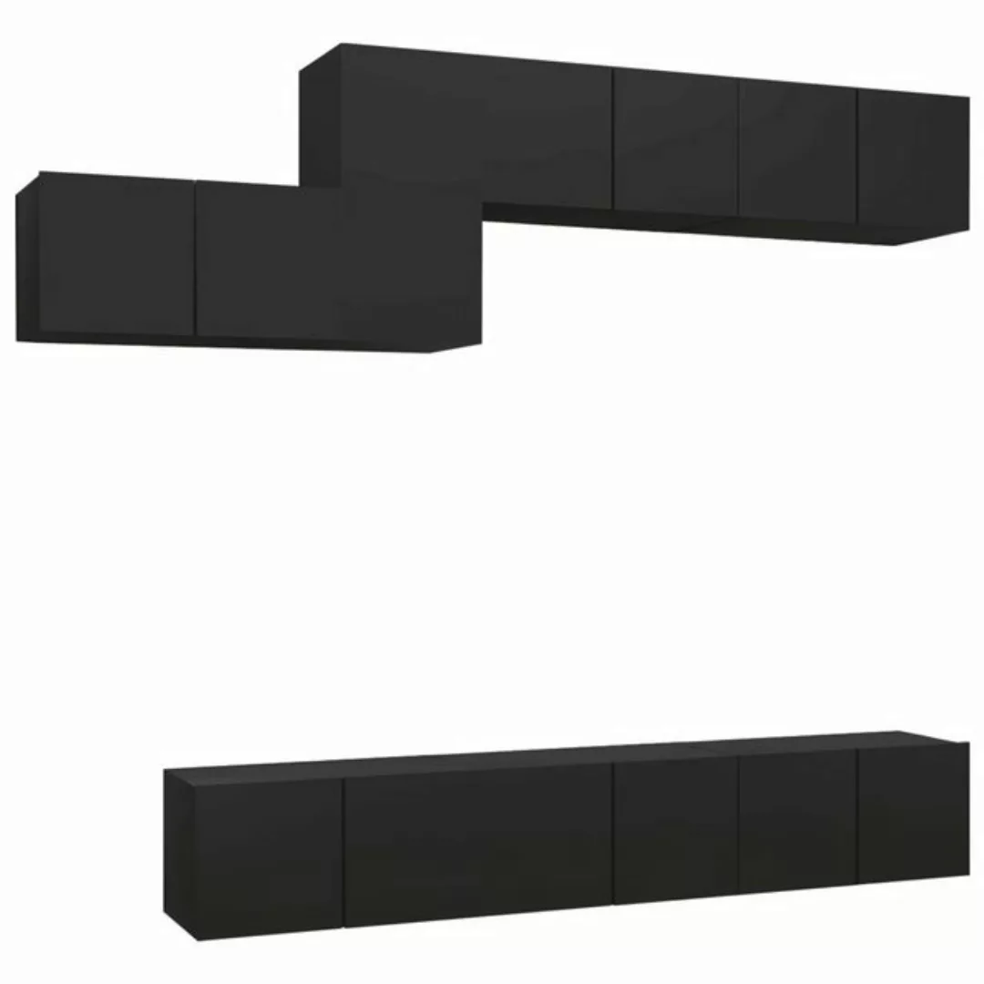 furnicato TV-Schrank 7-tlg. TV-Schrank-Set Schwarz Holzwerkstoff (7-St) günstig online kaufen