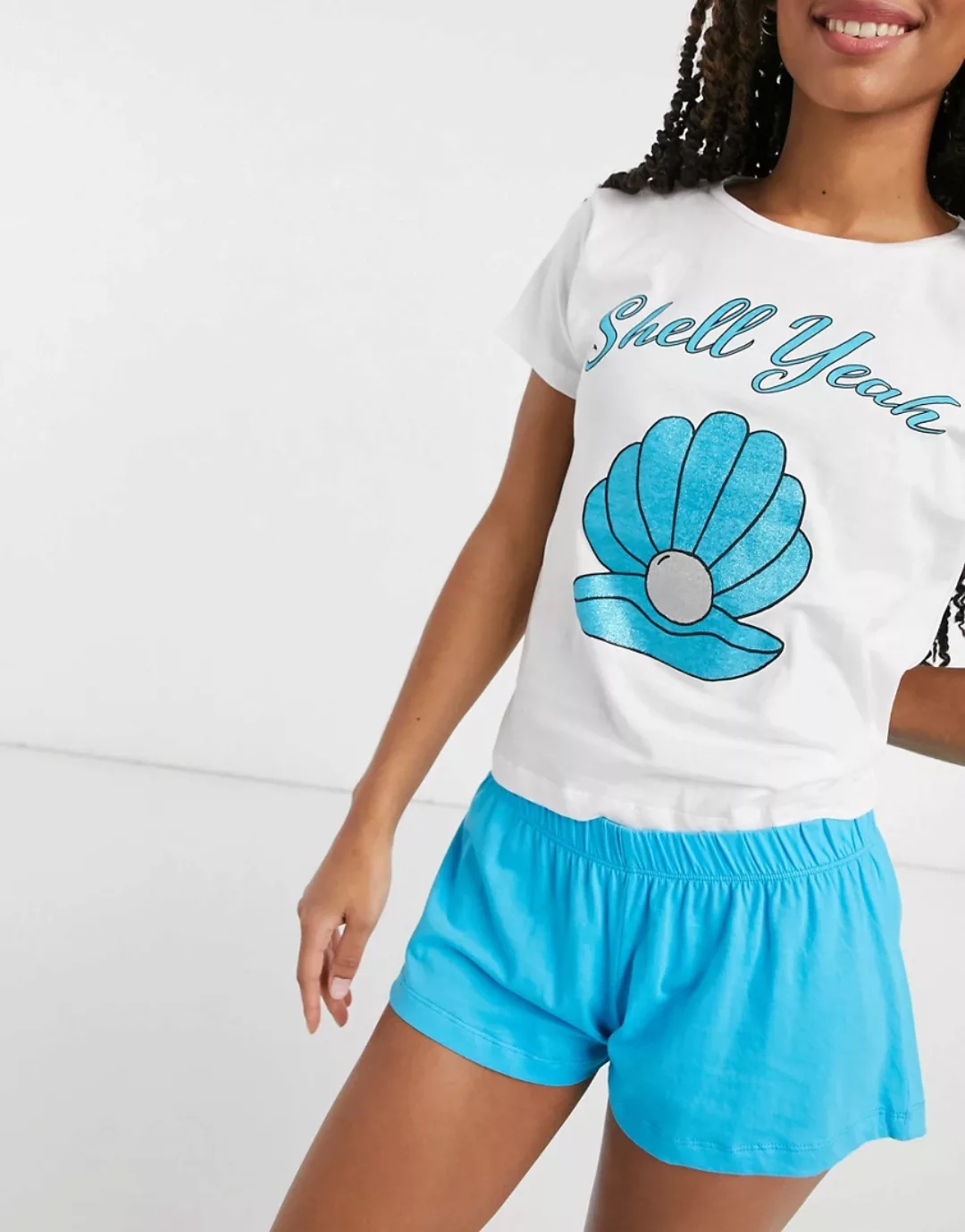 Brave Soul – Pyjama mit Shell-Yeah-Schriftzug-Blau günstig online kaufen