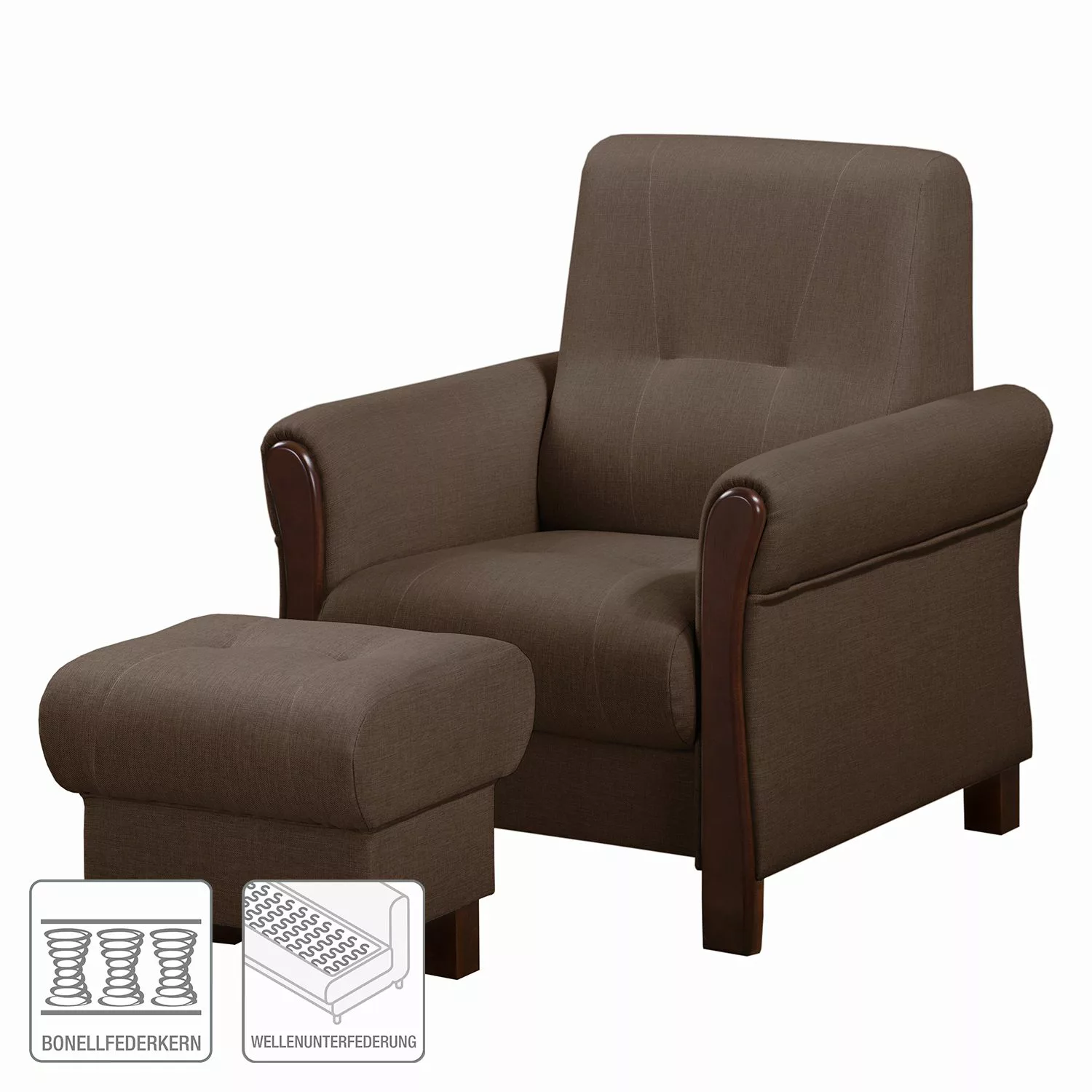home24 Modoform Sessel Outwell Braun Strukturstoff mit Hocker 80x100x85 cm günstig online kaufen
