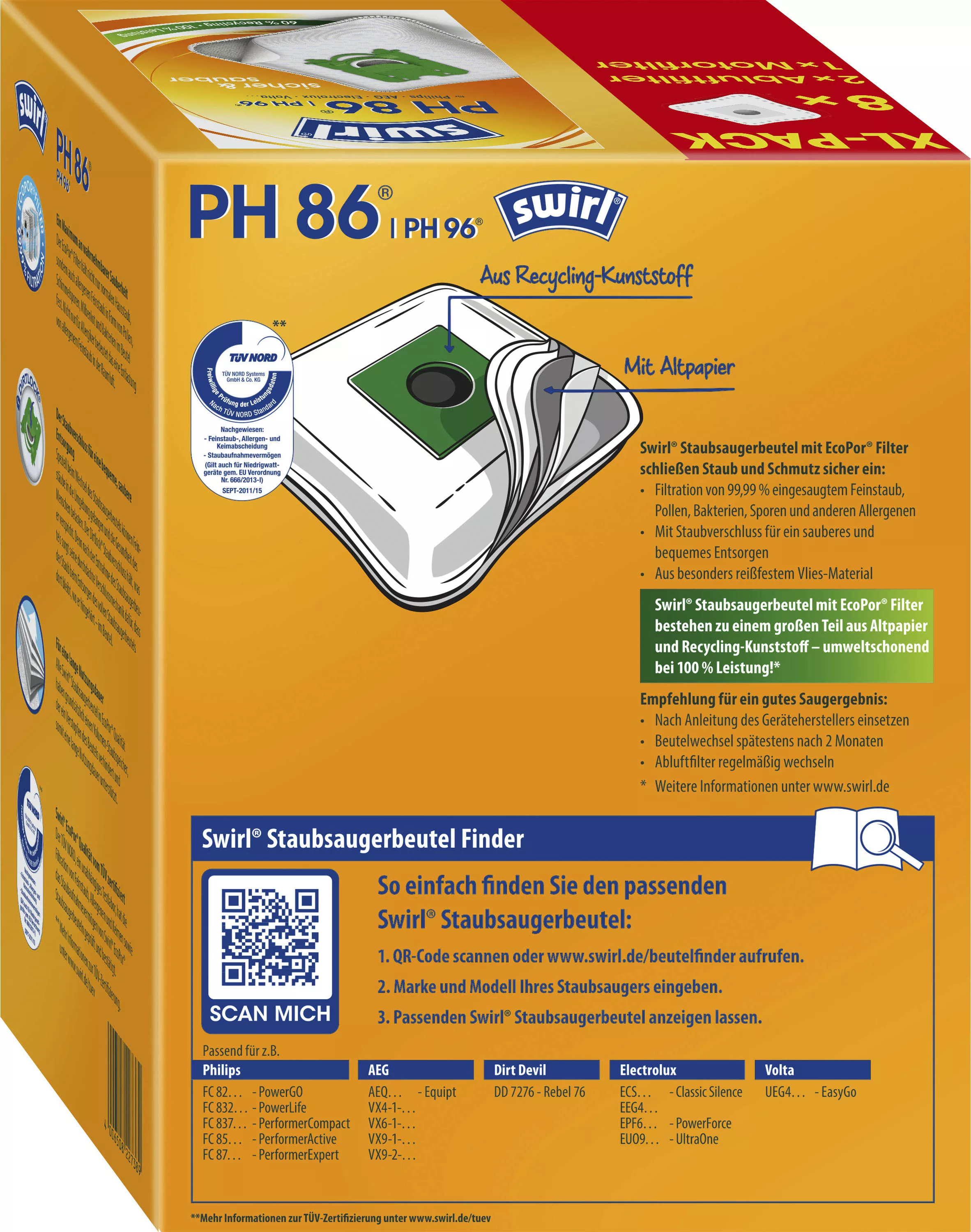Swirl Staubsaugerbeutel »Swirl® PH 86/96 EcoPor® XL Vorteilspack«, (Packung günstig online kaufen