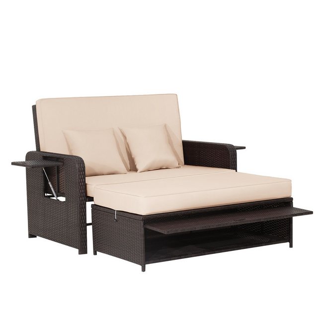 COSTWAY Loungebett, Rattan, 2-Personen, 3 in 1, mit verstellbarer Rückenleh günstig online kaufen