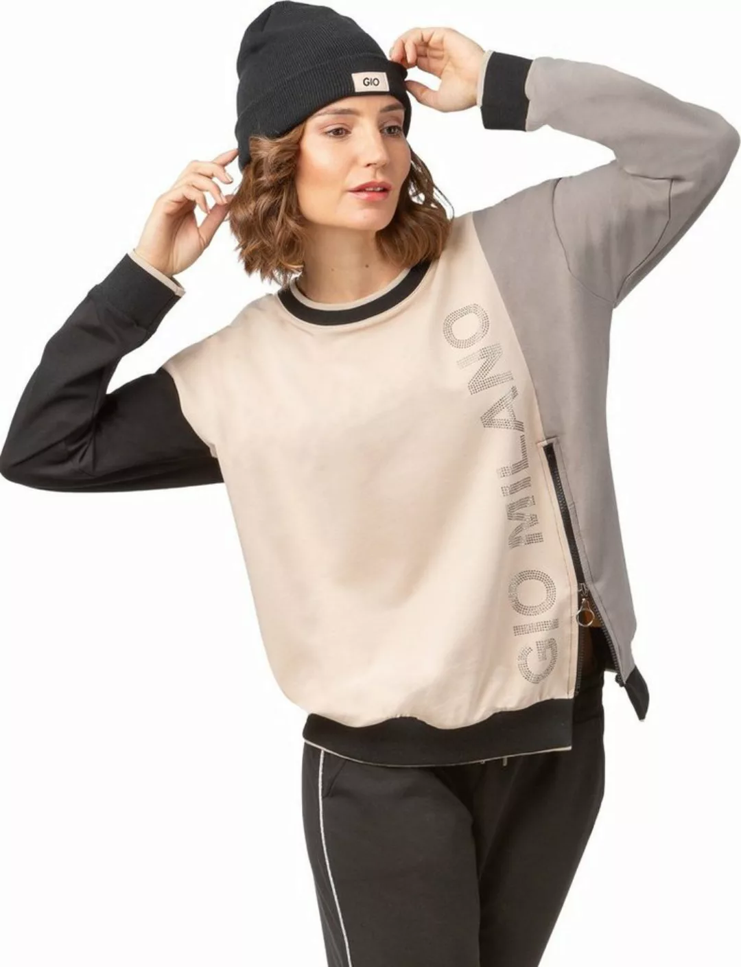 Gio Milano Sweater G25-1107 Sweatshirt mit Strickbündchen und modischen Akz günstig online kaufen