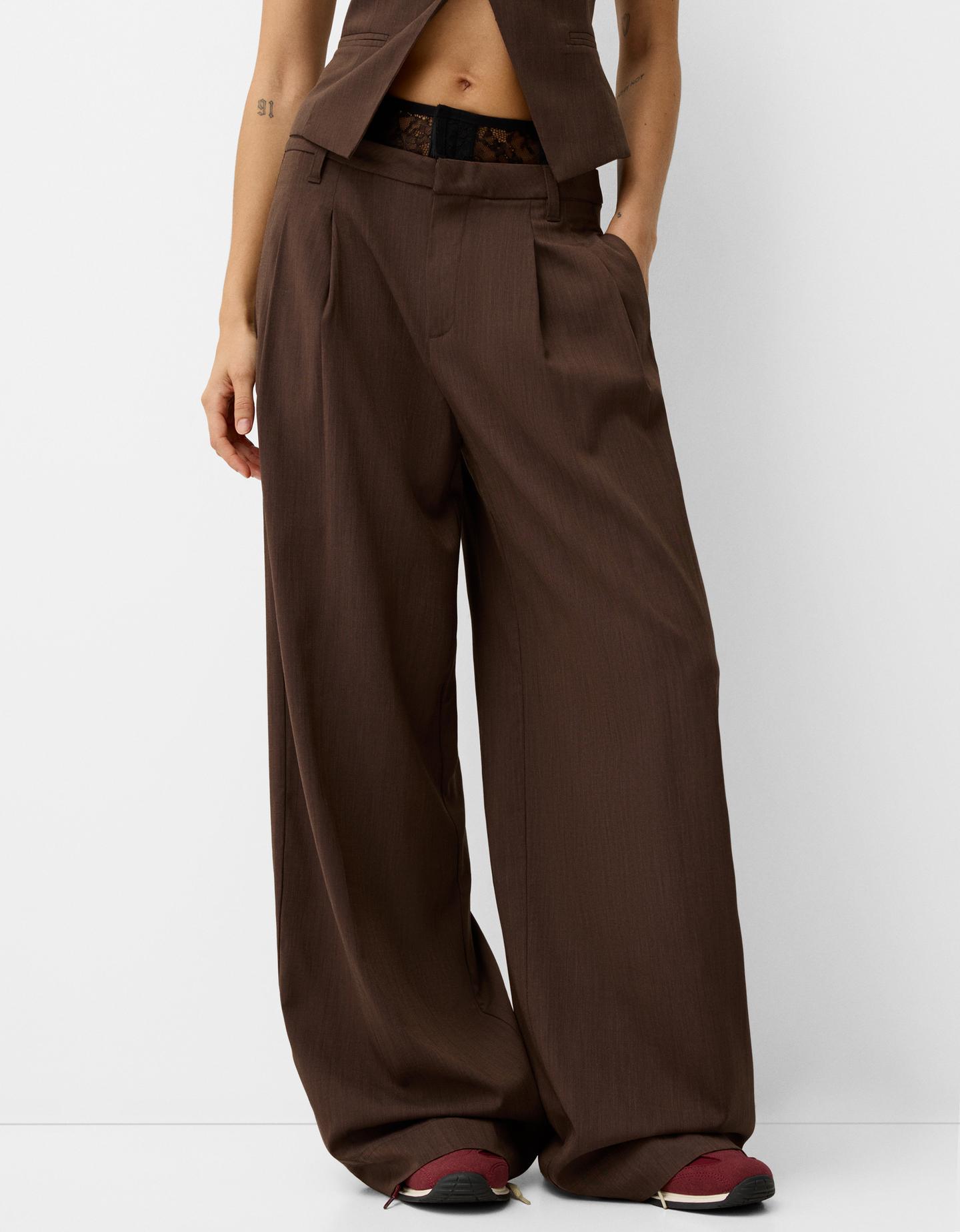 Bershka Weite Tailored-Hose Damen 34 Braun günstig online kaufen