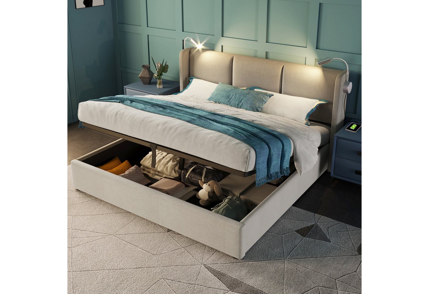 MODFU Polsterbett Doppelbett Stauraumbett Bett (160x200 mit lattenrost(Ohne günstig online kaufen