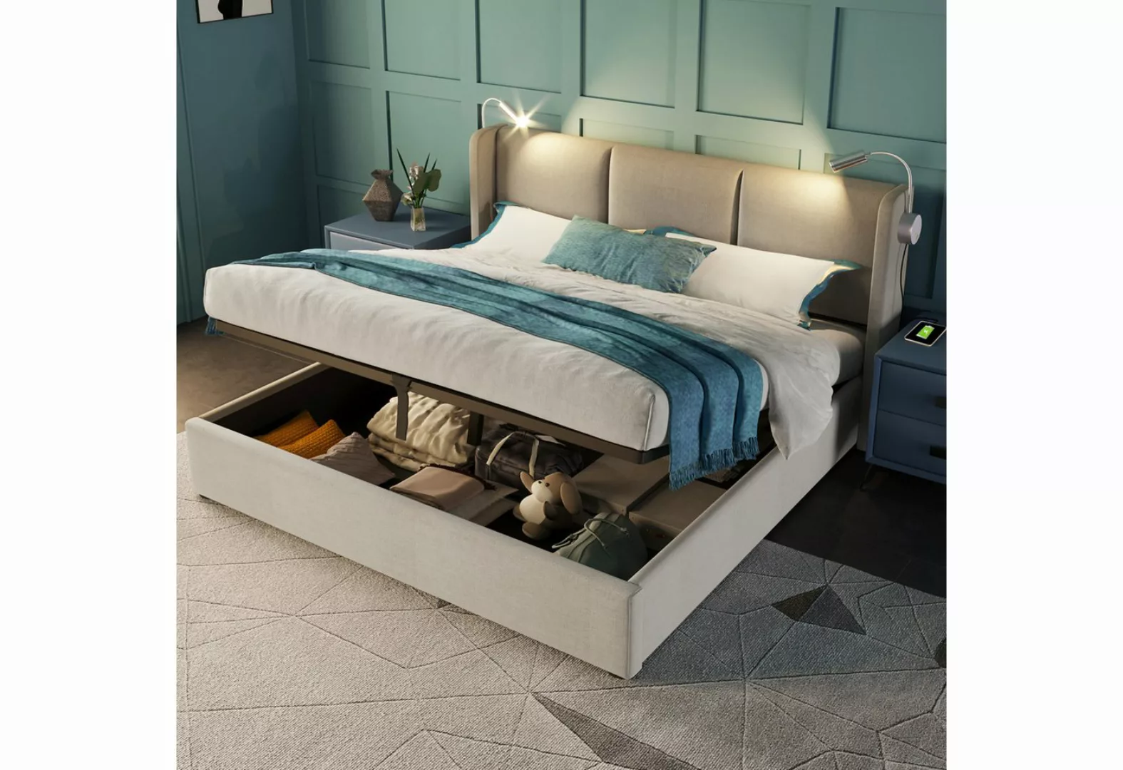 MODFU Polsterbett Doppelbett Stauraumbett Bett (160x200 mit lattenrost(Ohne günstig online kaufen