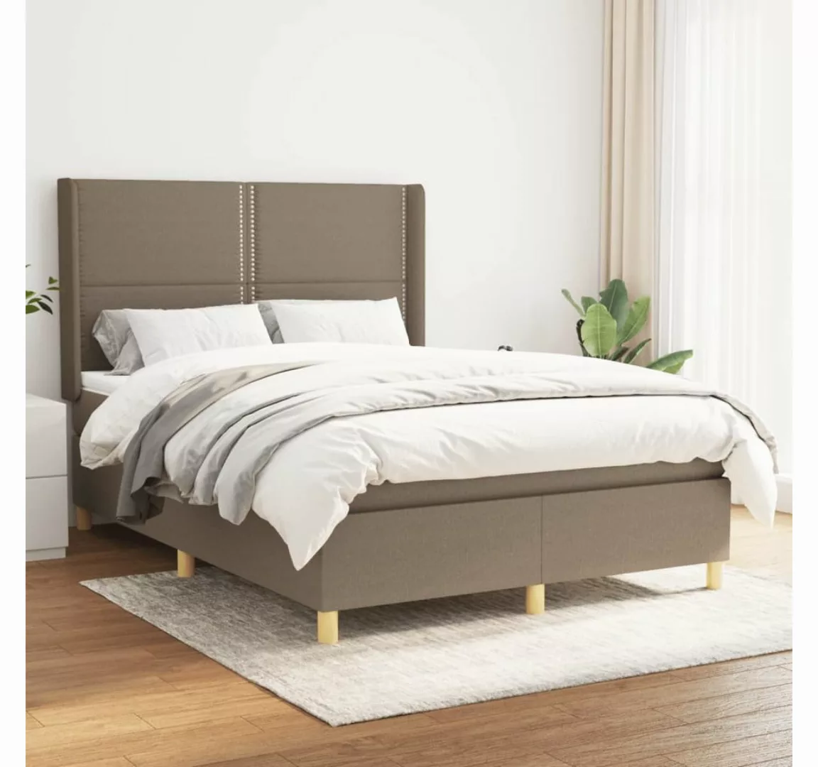 vidaXL Boxspringbett Boxspringbett mit Matratze Taupe 140x200 cm Stoff Bett günstig online kaufen