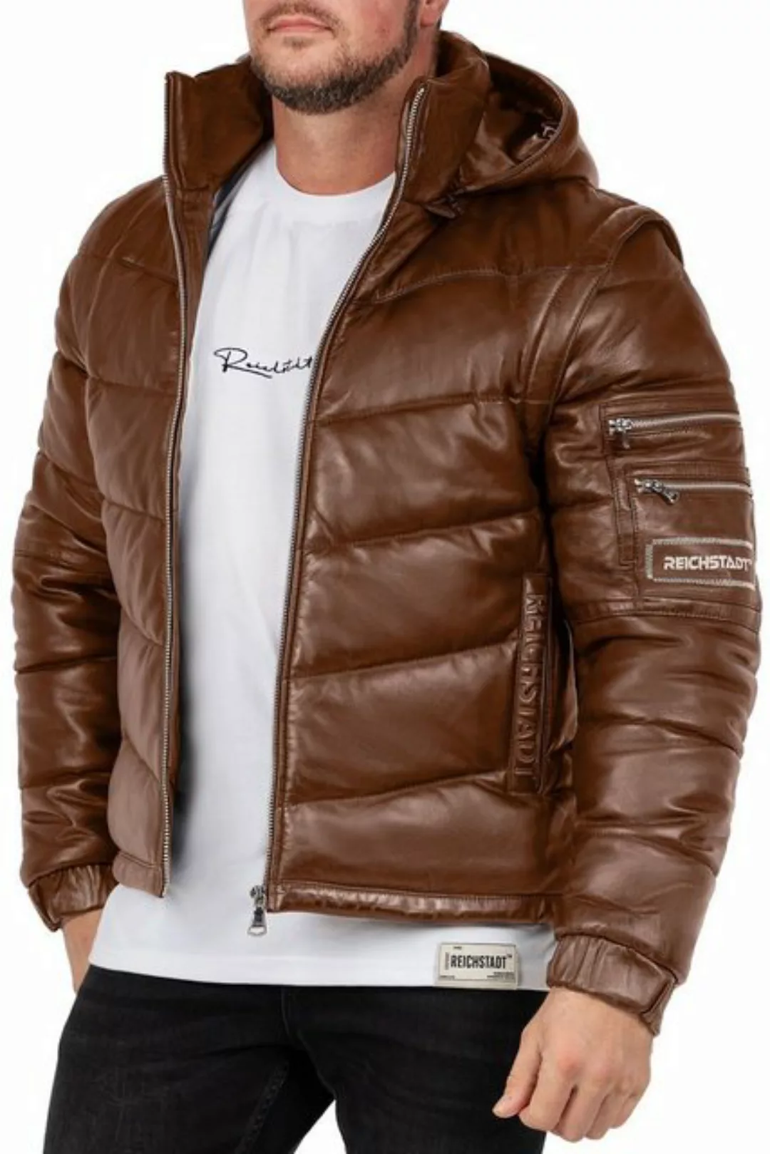 Reichstadt Bomberjacke Herren Echtleder Jacke 22RS32LUX mit abnehmbaren Ärm günstig online kaufen