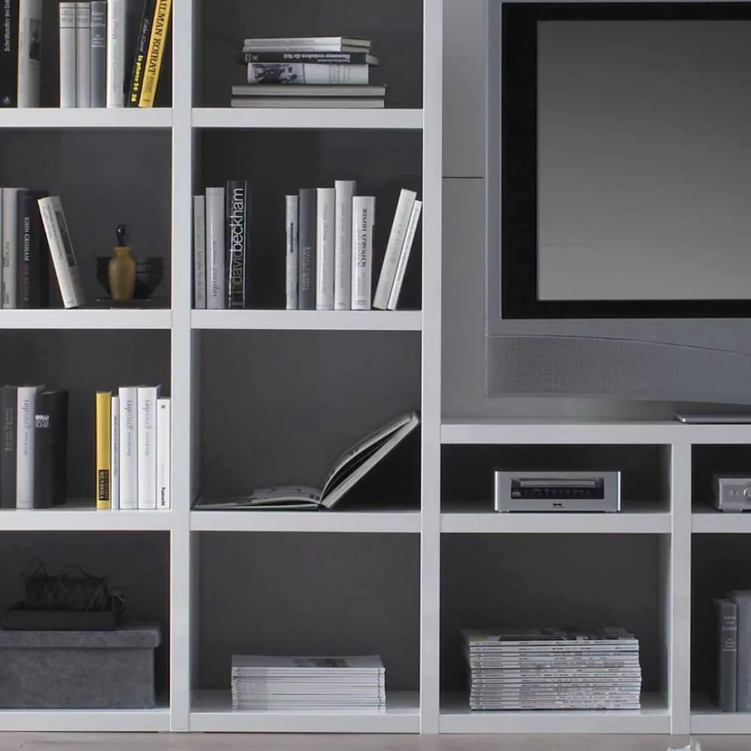 Fernseher Regalwand in Weiß Hochglanz 320 cm breit günstig online kaufen
