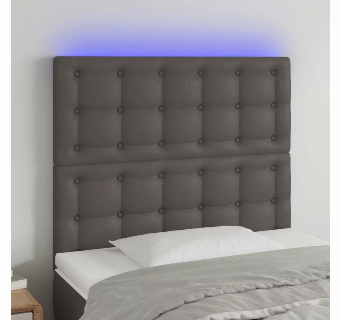 vidaXL Bett, LED Kopfteil Grau 80x5x118/128 cm Kunstleder günstig online kaufen