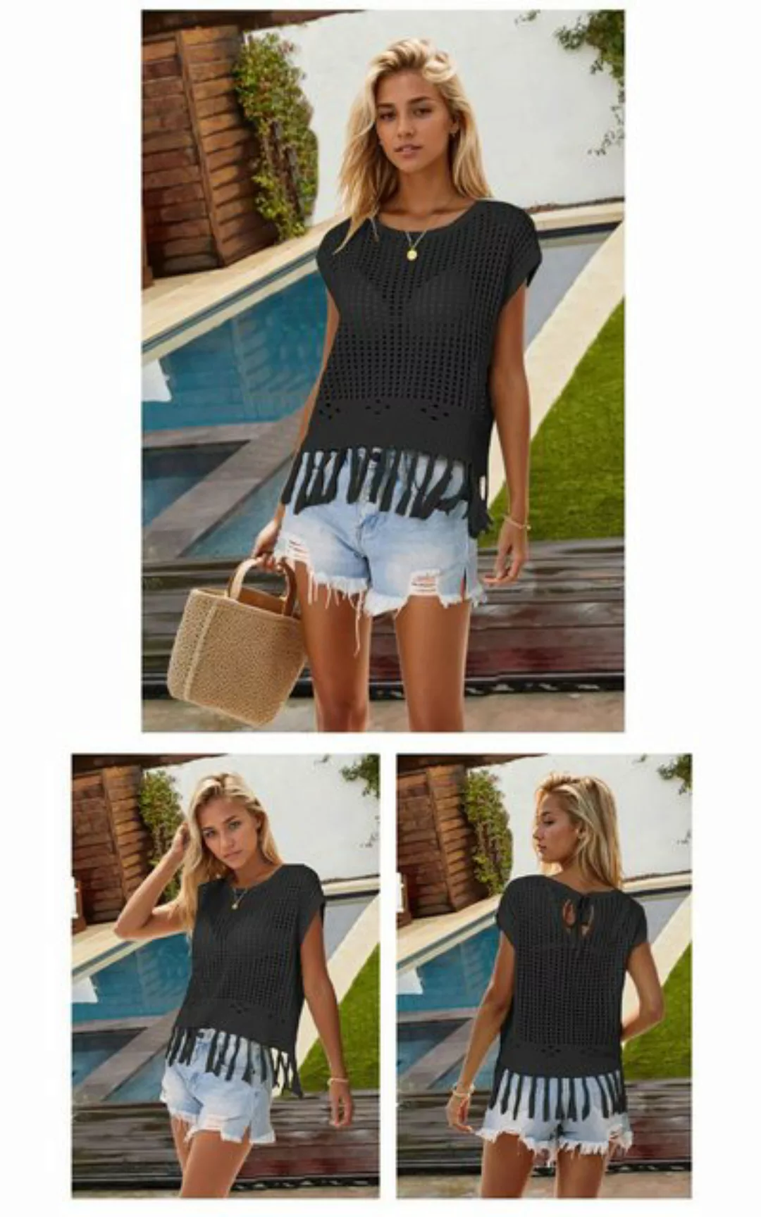 RUZU UG Blusentop Shirtbluse Sommer-Pullover Damen Rundem Halsausschnitt günstig online kaufen