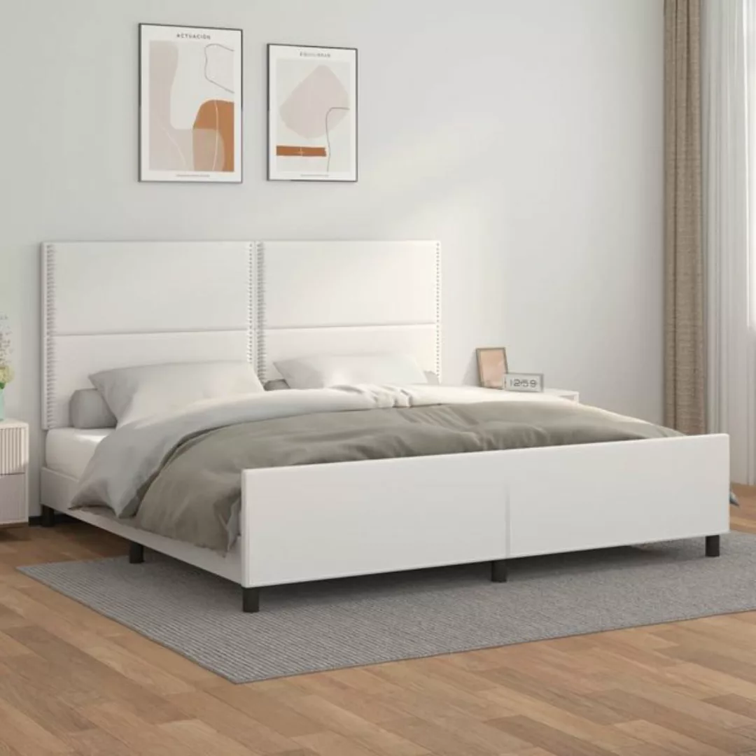 vidaXL Bettgestell Bettrahmen mit Kopfteil Weiß 200x200 cm Kunstleder Bett günstig online kaufen