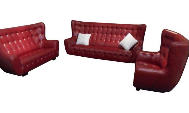 Xlmoebel Sofa Chesterfield Sofagarnitur Sessel Sofa Set 3-teilig Ledersofa, günstig online kaufen