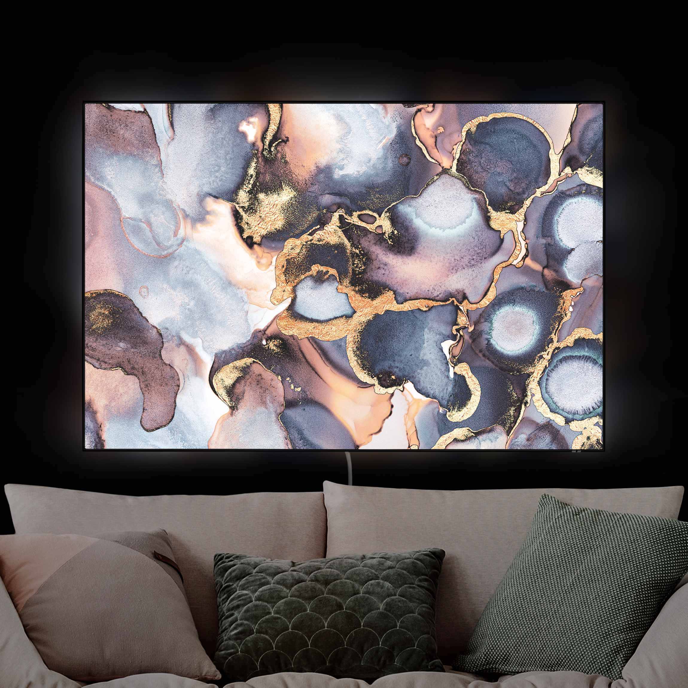 LED-Wechselbild Marmor Aquarell mit Gold günstig online kaufen