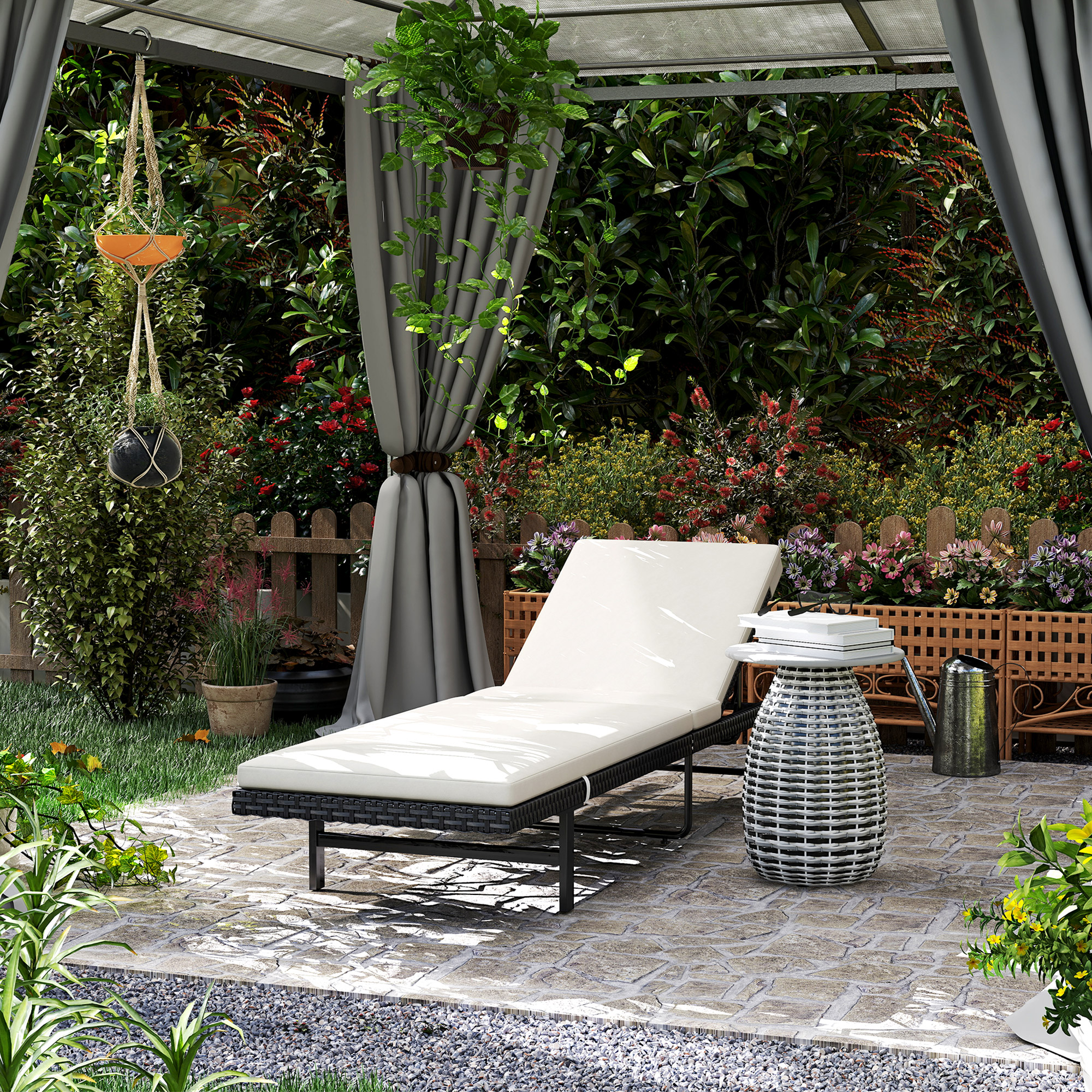 Outsunny Gartenliege mit Kissen aus Kunstharzgeflecht, verstellbarer Lieges günstig online kaufen