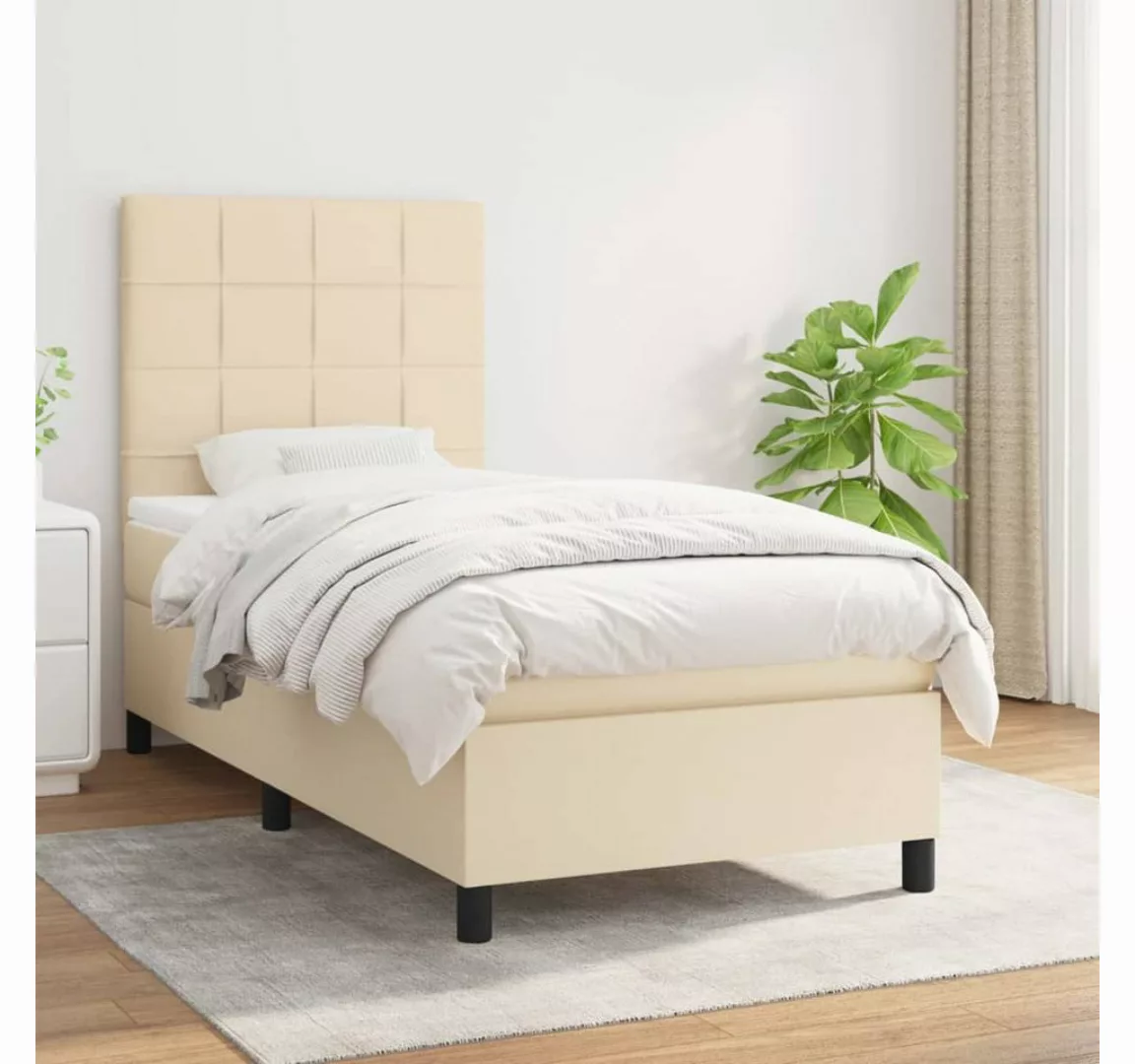 vidaXL Boxspringbett Bett Boxspringbett mit Matratze Stoff (90 x 190 cm, Cr günstig online kaufen