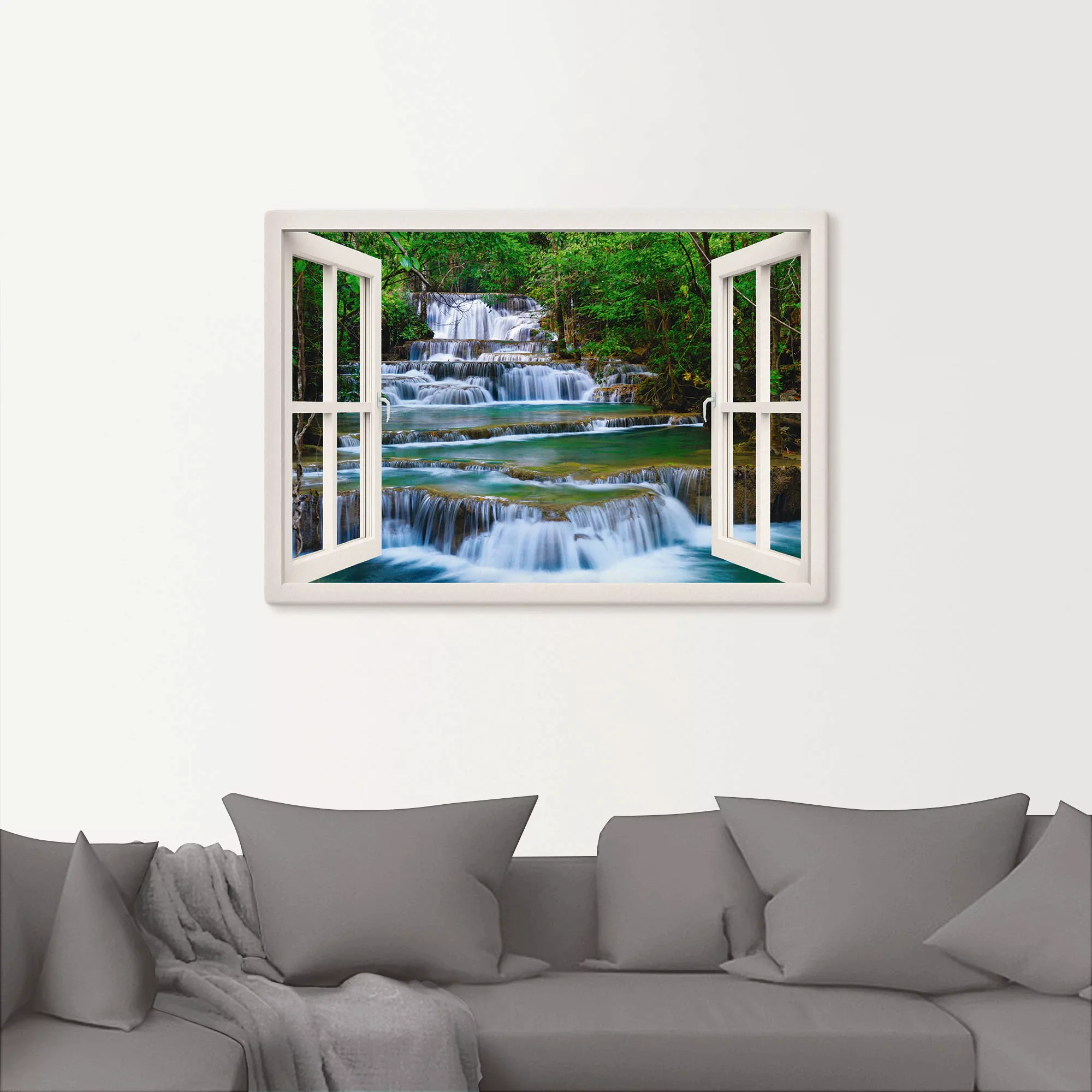 Artland Wandbild "Fensterblick Wasserfall in Kanchanaburi", Fensterblick, ( günstig online kaufen