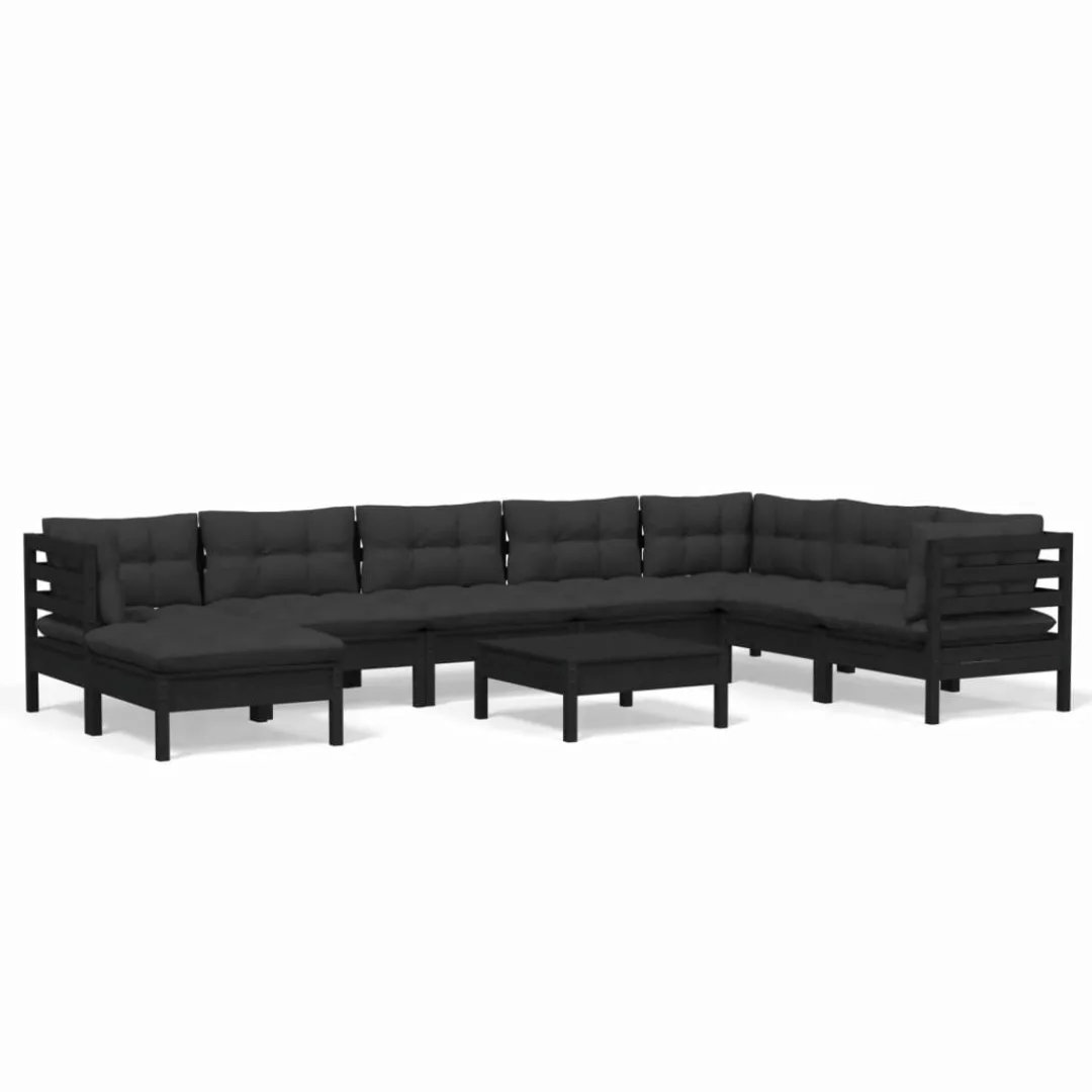 9-tlg. Garten-lounge-set Mit Kissen Schwarz Kiefer Massivholz günstig online kaufen