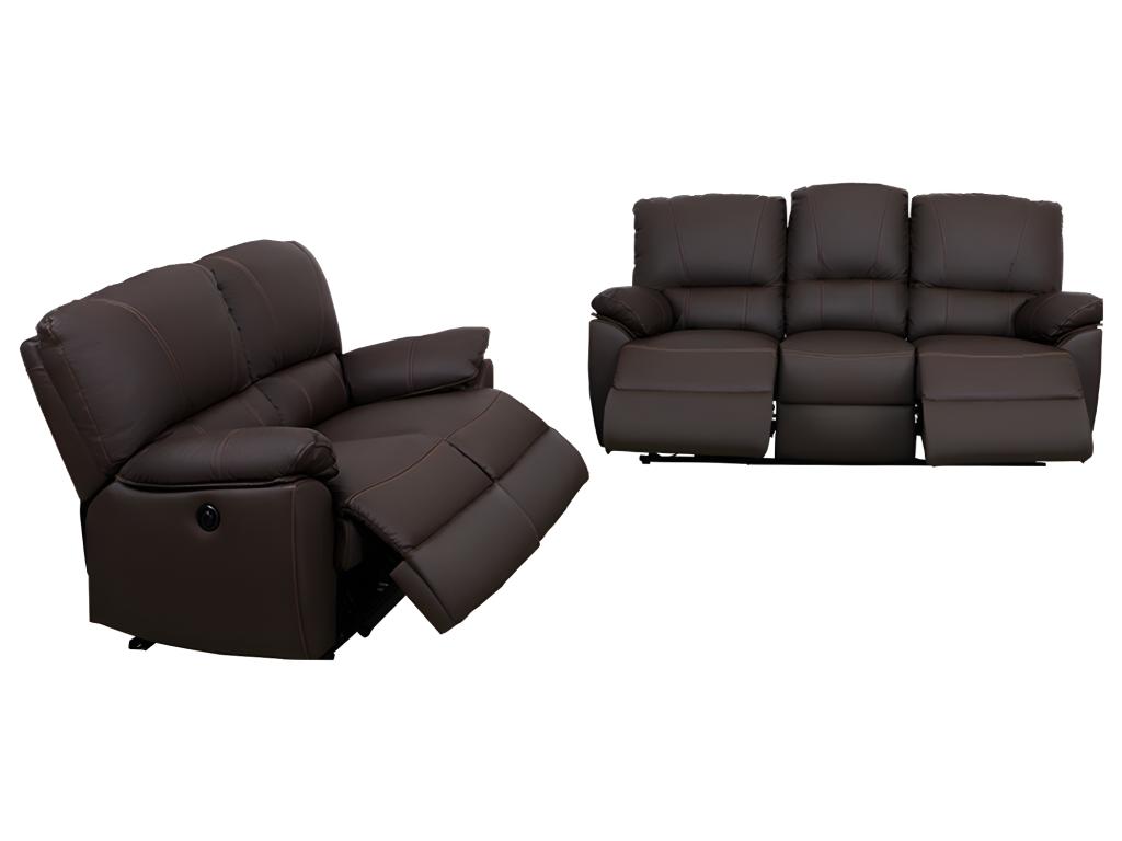 Relaxsofa Ledergarnitur elektrisch 3+2 - Braun - MARCIS günstig online kaufen