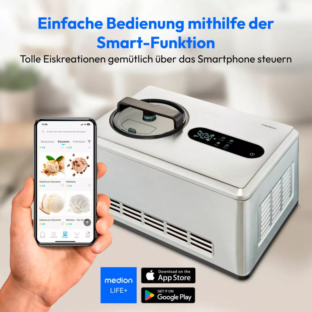 Medion® Eismaschine »MD 12170«, 220 W, Smartphonesteuerung, 2 Liter, heraus günstig online kaufen