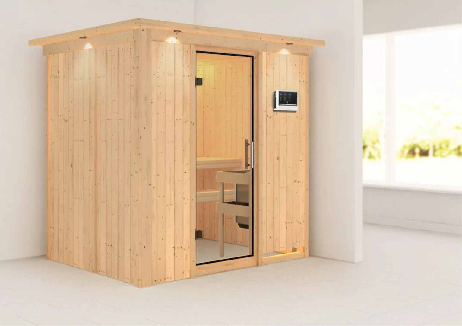 Karibu Sauna »Finja«, (Set), 3,6-kW-Plug & Play Ofen mit externer Steuerung günstig online kaufen