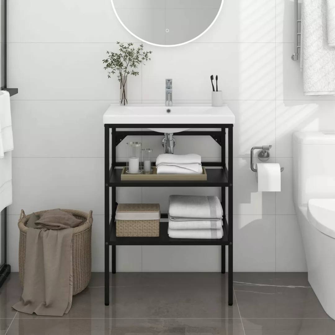 Badezimmer Waschtischgestell Schwarz 59x38x83 Cm Eisen günstig online kaufen