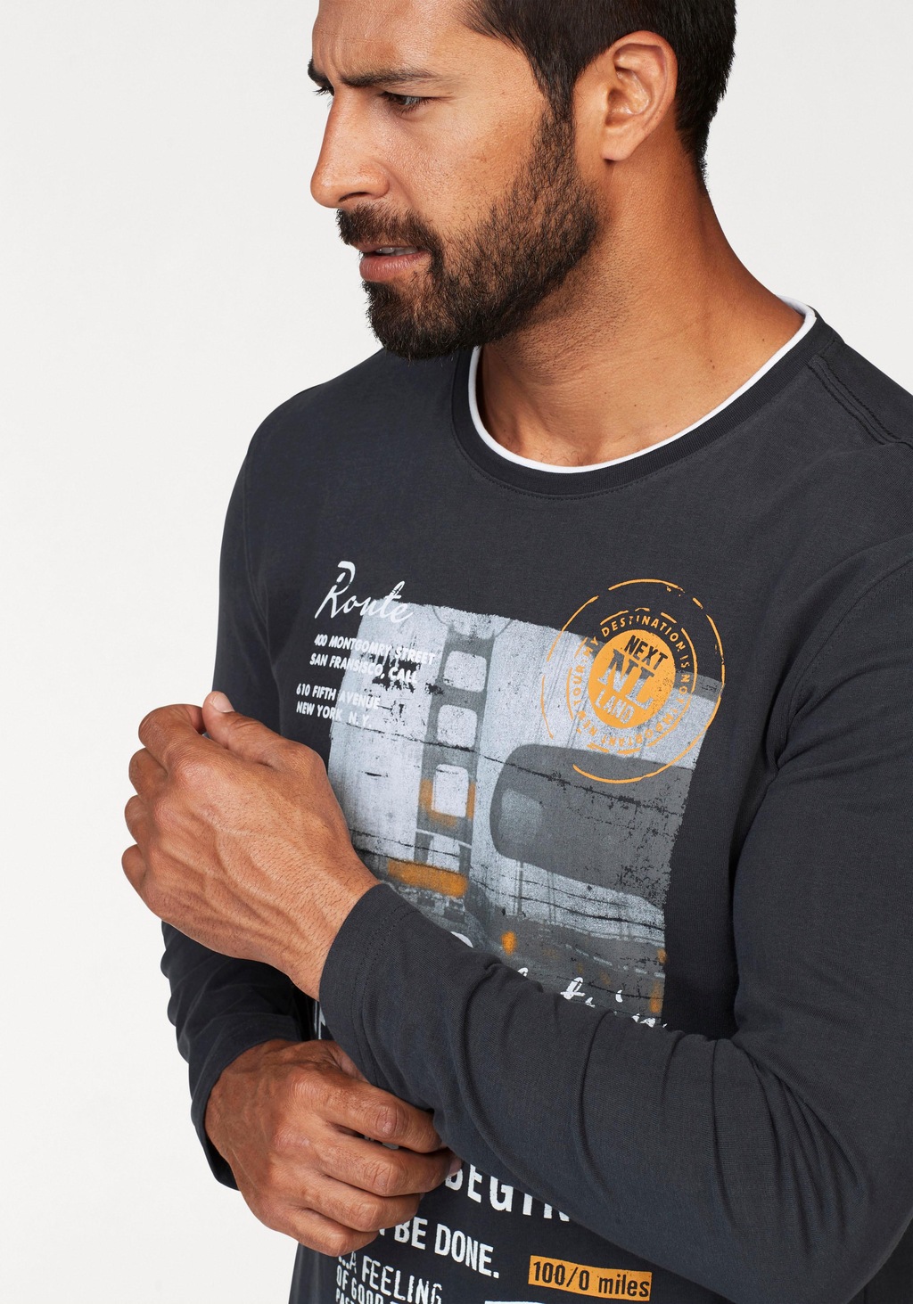 Mans World Langarmshirt, Langarm, bedruckt, Rundhalsausschnitt, aus 100% Ba günstig online kaufen