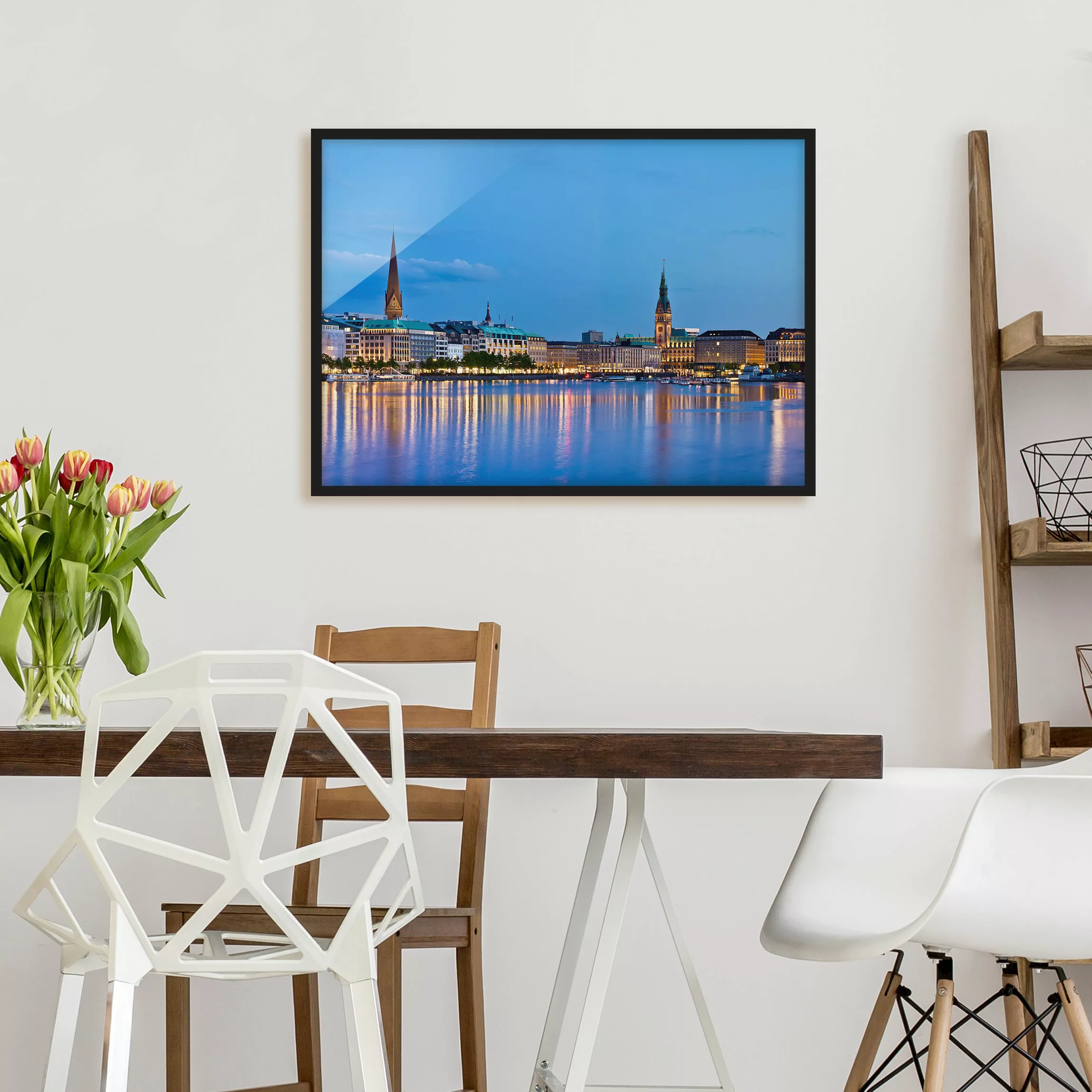 Bild mit Rahmen Architektur & Skyline - Querformat Hamburg Skyline günstig online kaufen