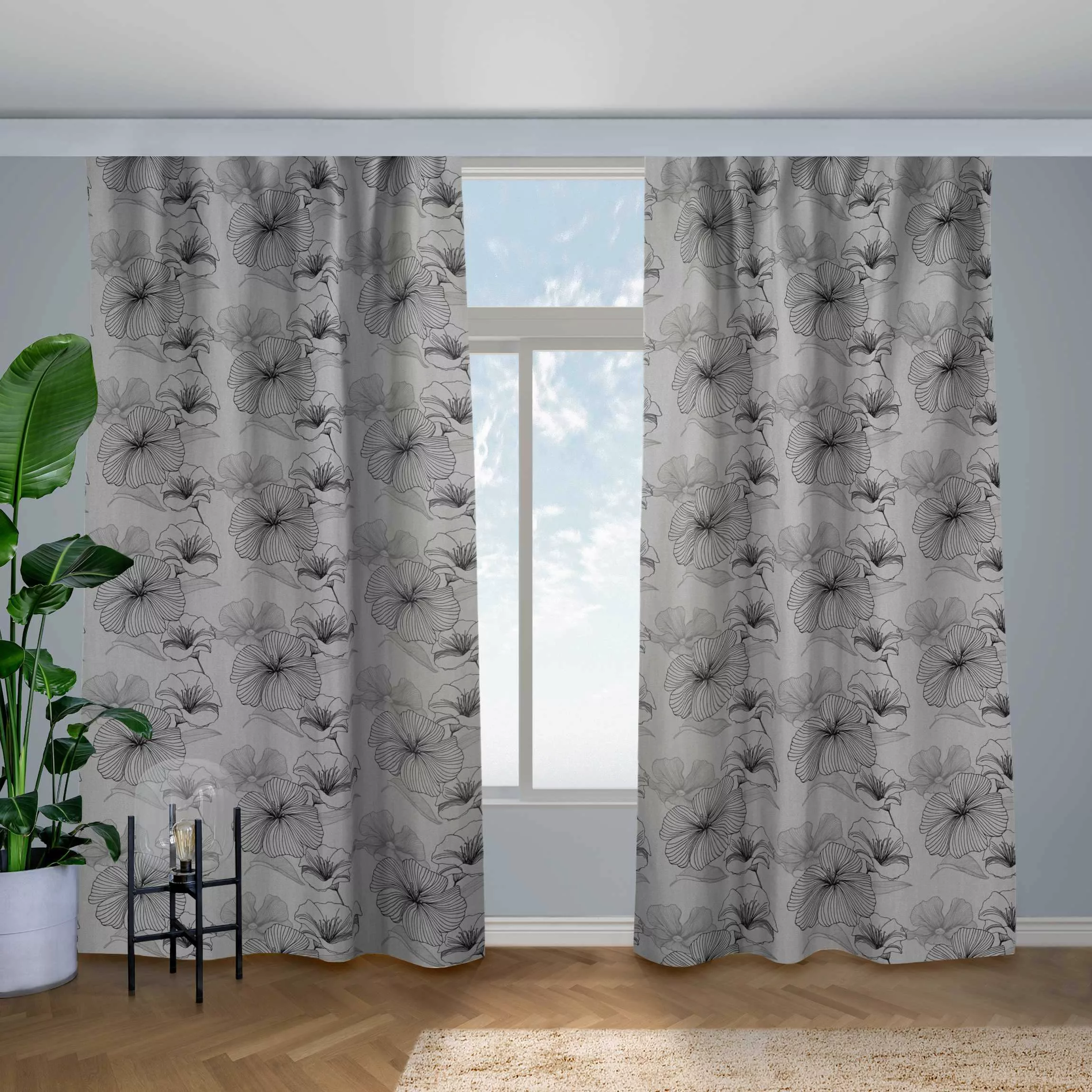 Vorhang Geranium Muster - Grau günstig online kaufen