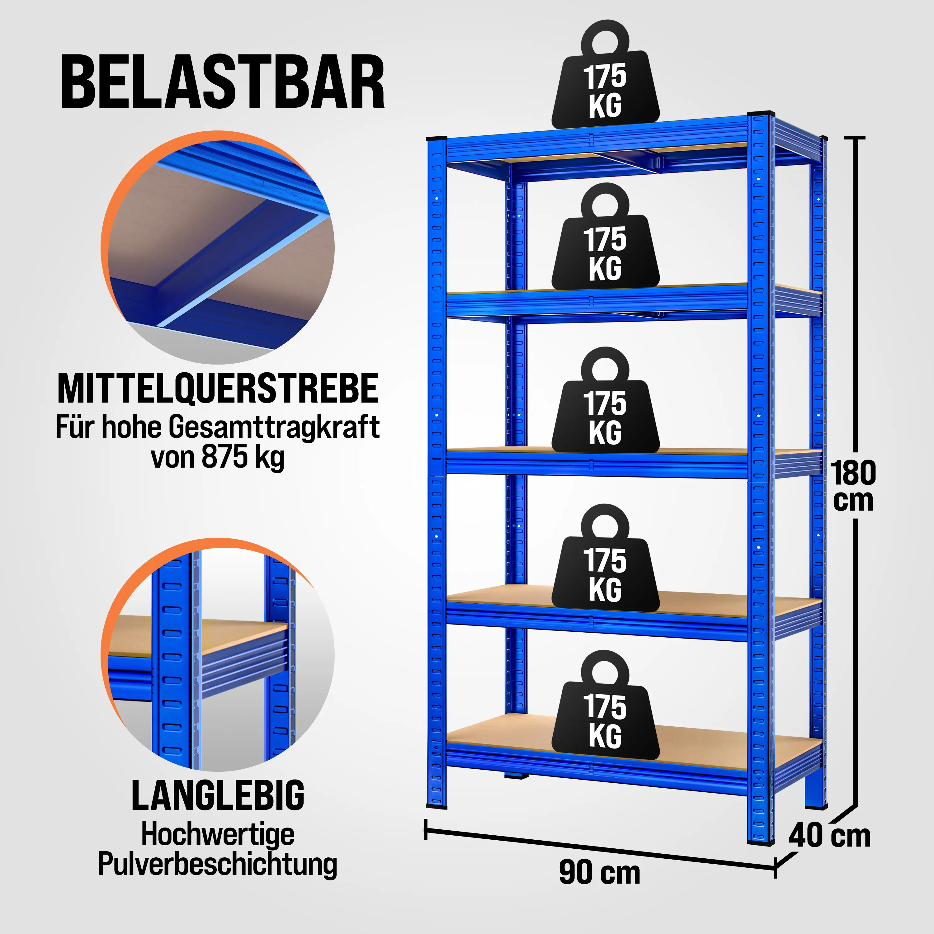 Schwerlastregal Blau 180x90x40cm 875kg günstig online kaufen